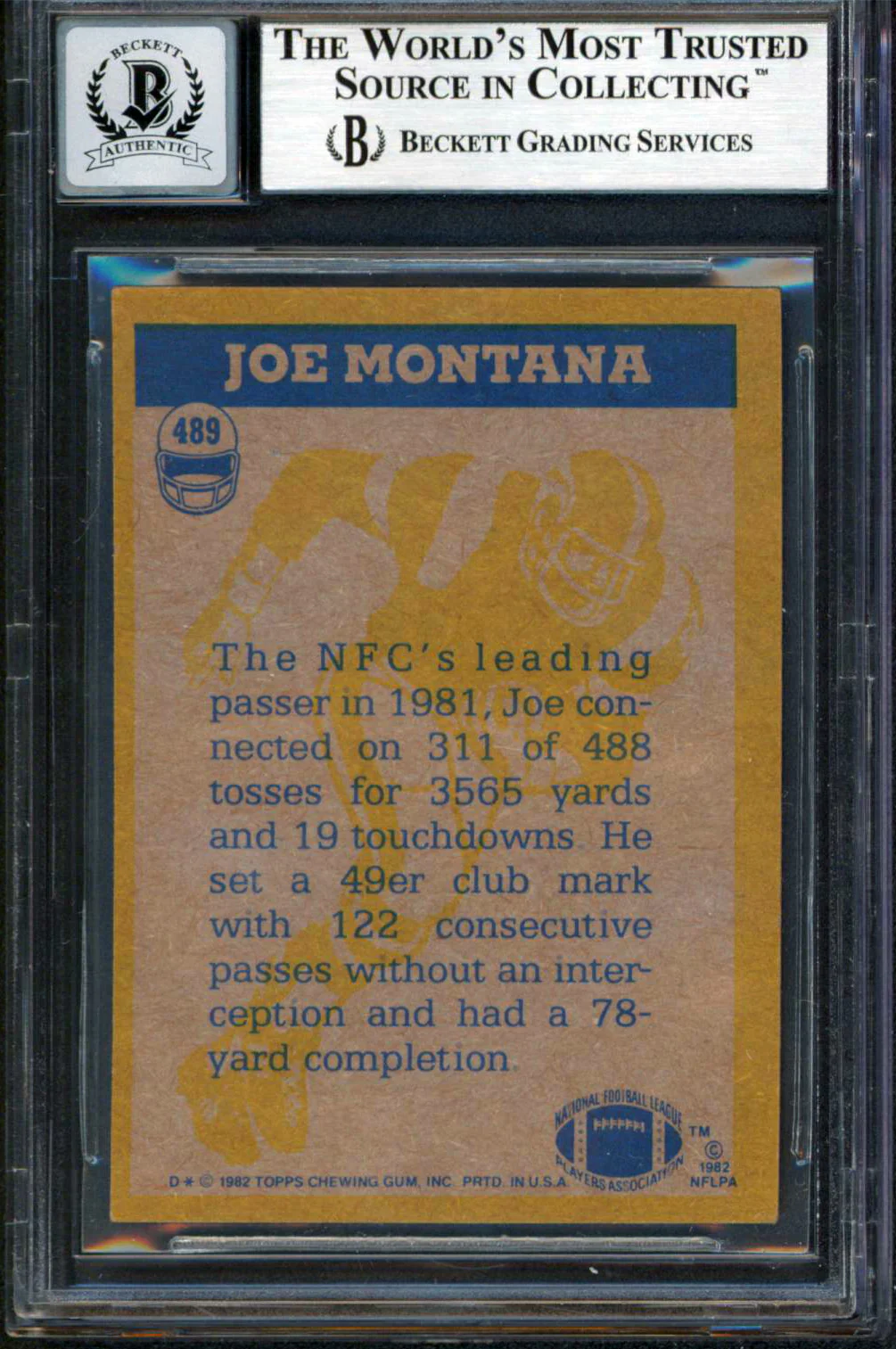 49ers Joe Montana Authentic Signed 1982 Topps #489 Card Auto Graded 10! BAS Slab - Image 3