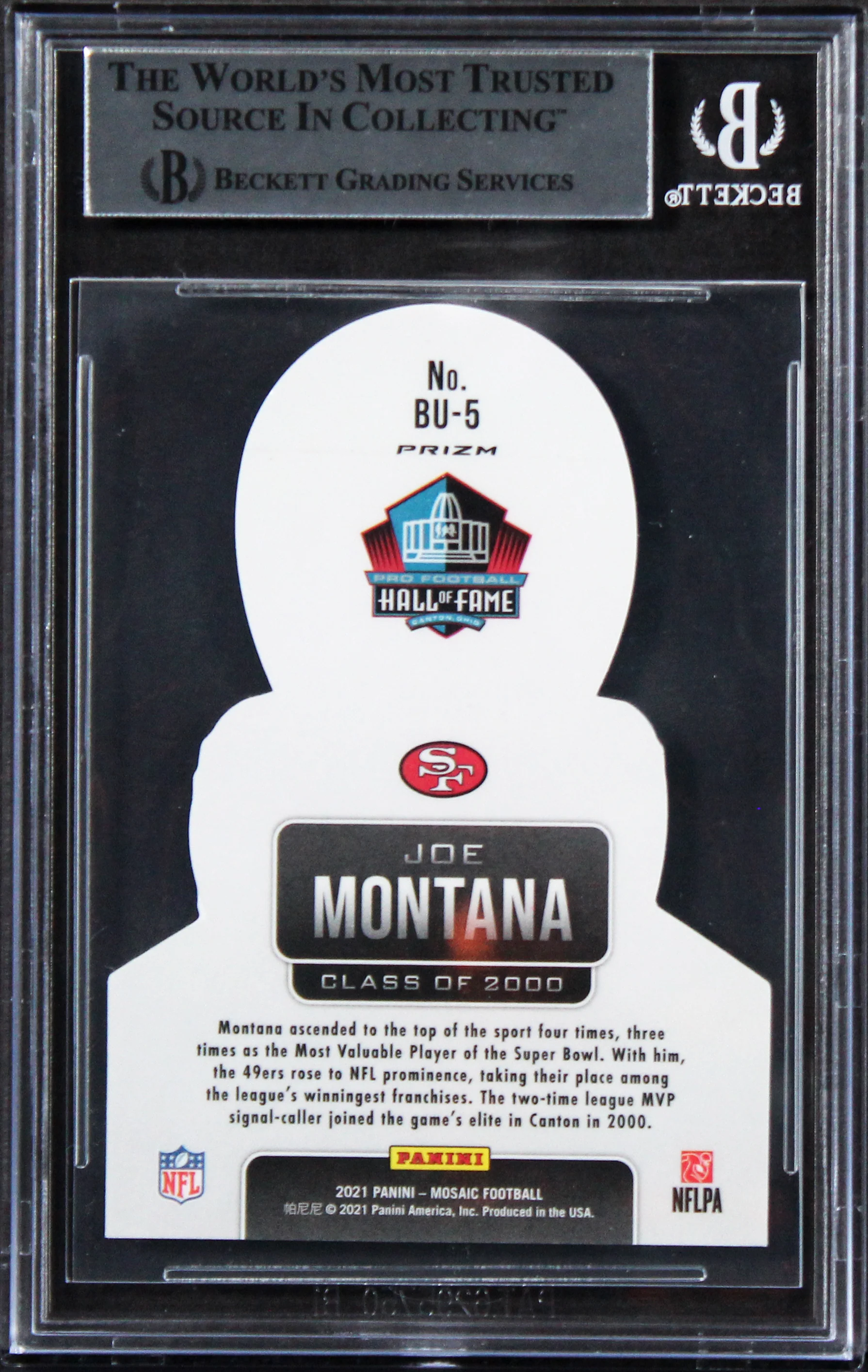 49ers Joe Montana Authentic Signed 2021 Panini Mosaic Busted #5 Card BAS Slabbed - Image 3
