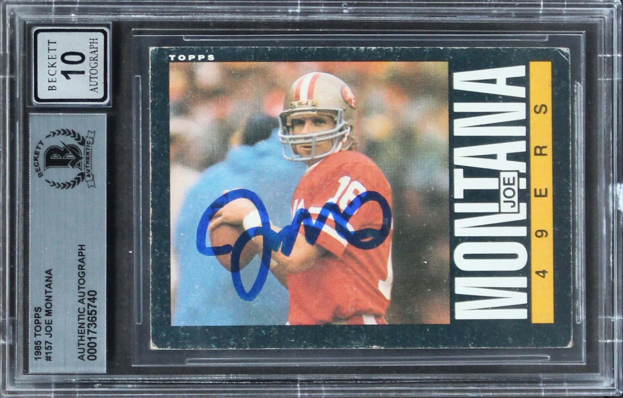 49ers Joe Montana Signed 1985 Topps #157 Card Auto Graded Gem Mint 10! BAS Slab - Image 2