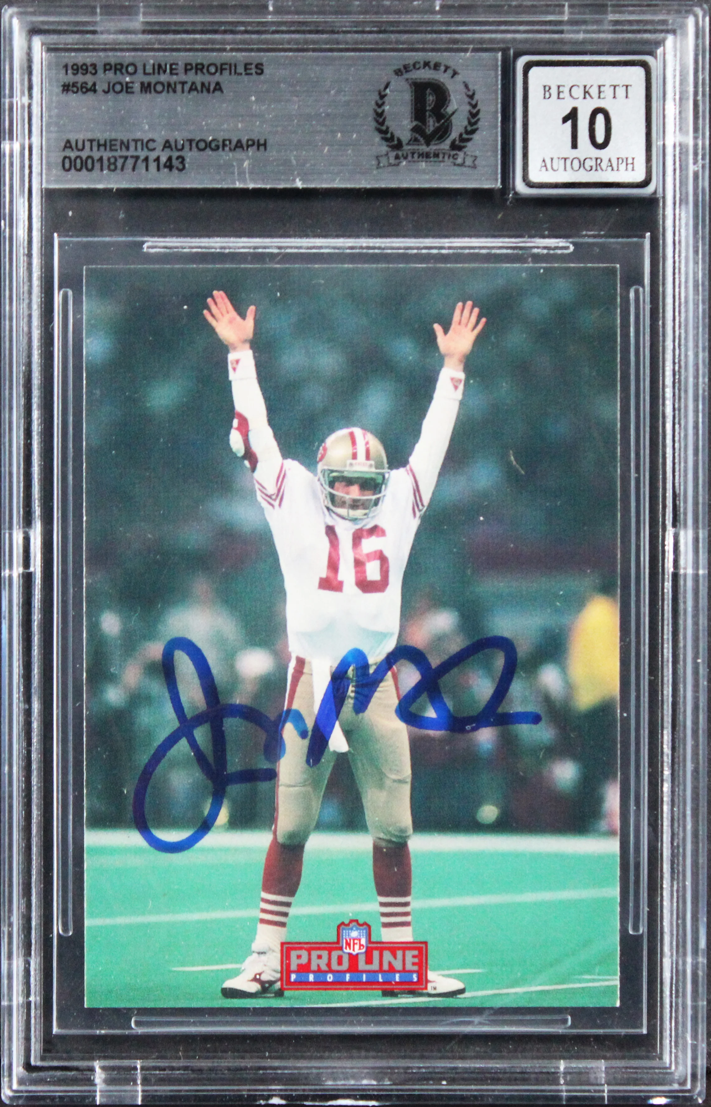 49ers Joe Montana Signed 1993 Pro Line Profiles #564 Card Auto 10! BAS Slabbed - Image 2