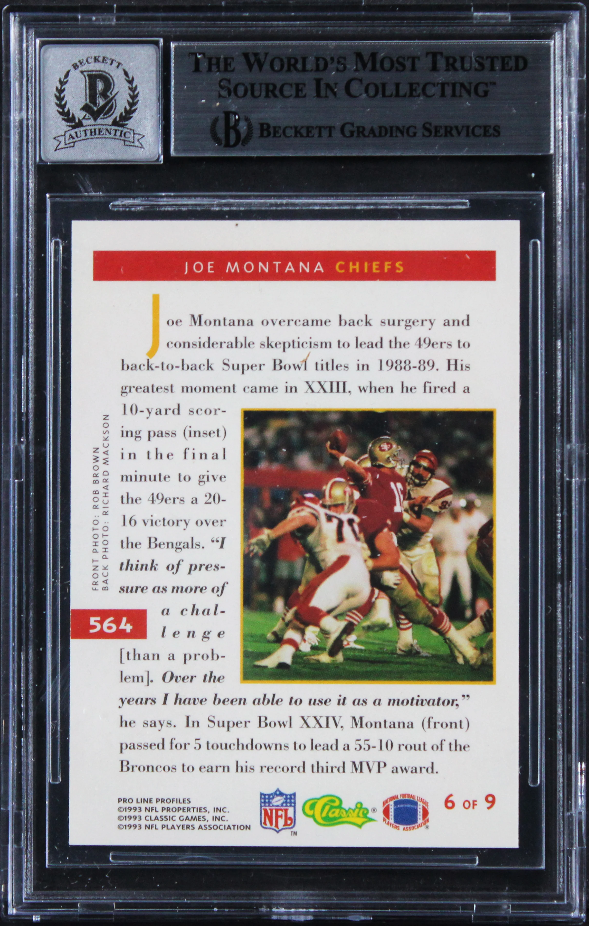 49ers Joe Montana Signed 1993 Pro Line Profiles #564 Card Auto 10! BAS Slabbed - Image 3