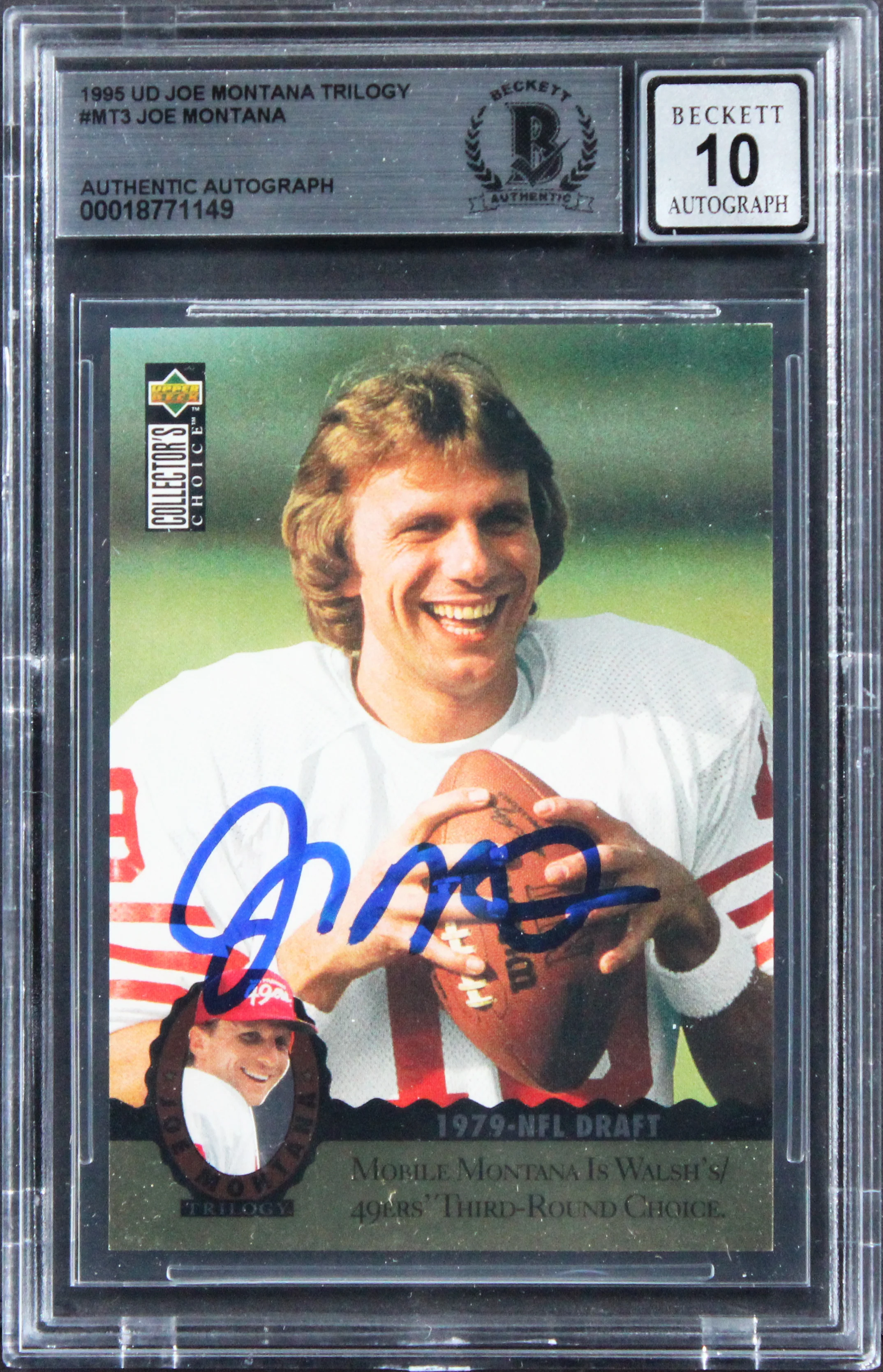 49ers Joe Montana Signed 1995 UD Joe Montana Trilogy #MT3 Card Auto 10! BAS Slab - Image 2
