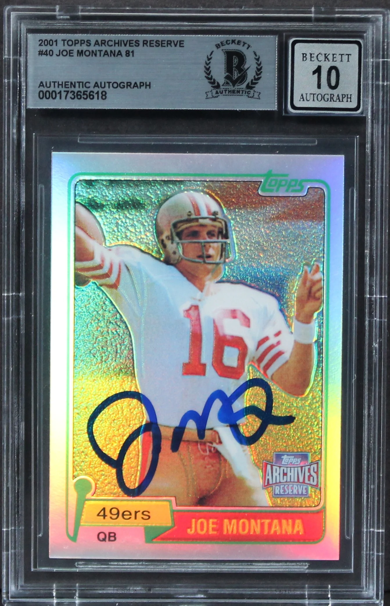 49ers Joe Montana Signed 2001 Topps Archives Reserve #40 Card Auto 10 BAS Slab - Image 2