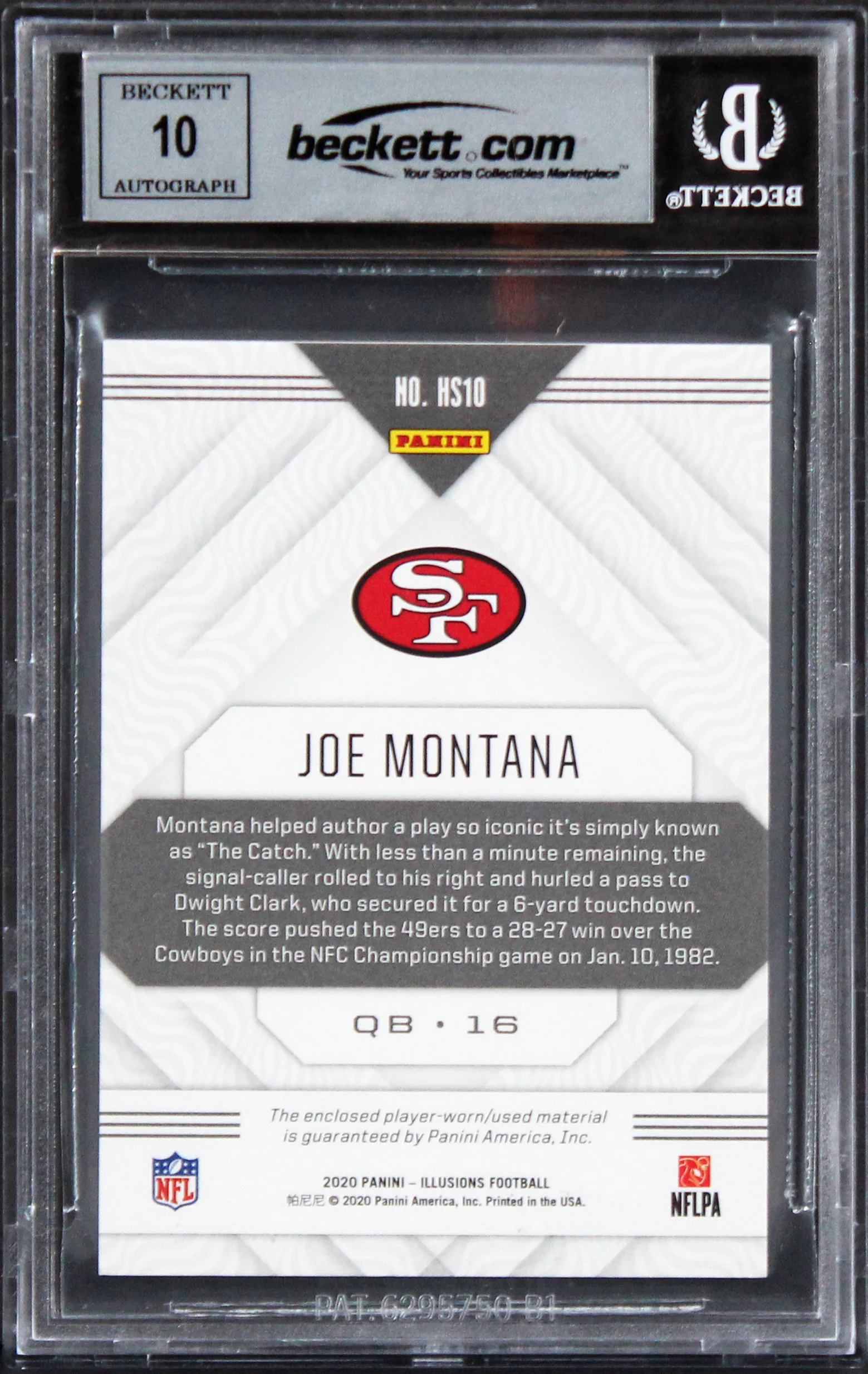 49ers Joe Montana Signed 2020 Panini Illusions HS #10 Card Auto 10! BAS Slabbed - Image 3
