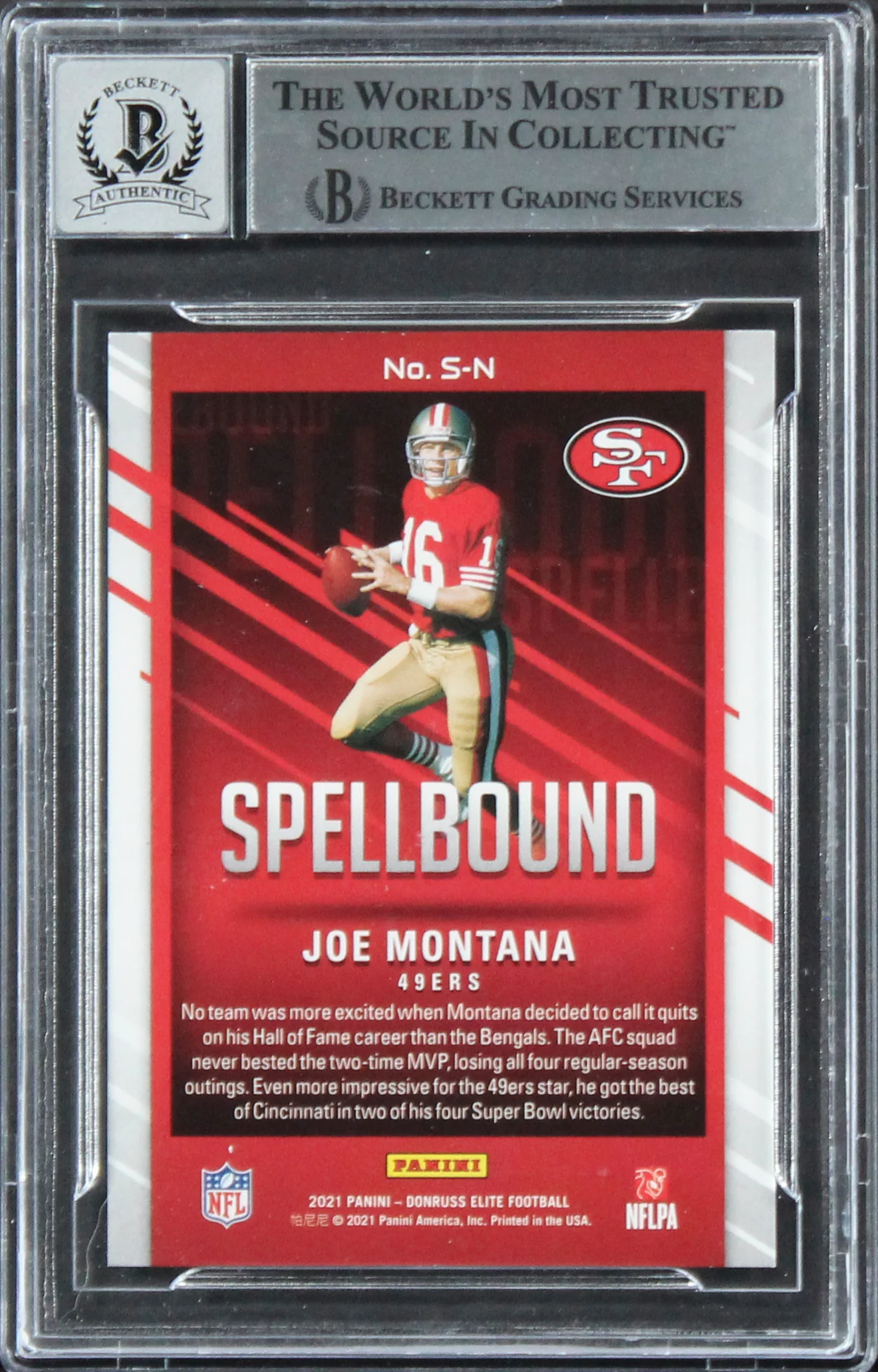 49ers Joe Montana Signed 2021 Elite Spellbound #15 #20/99 Card Auto 10! BAS Slab - Image 3