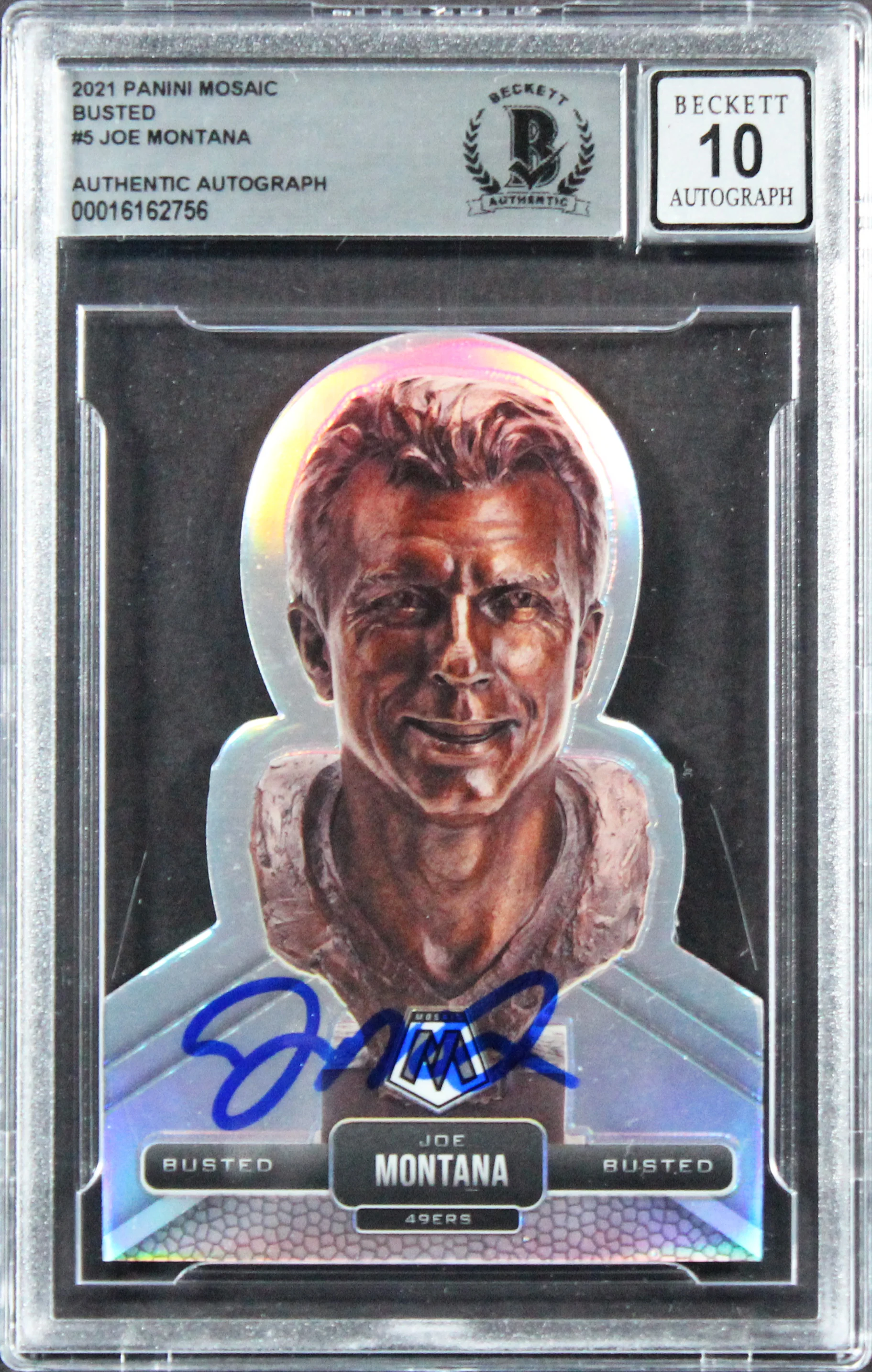 49ers Joe Montana Signed 2021 Panini Mosaic Busted #5 Card Auto 10! BAS Slabbed - Image 2