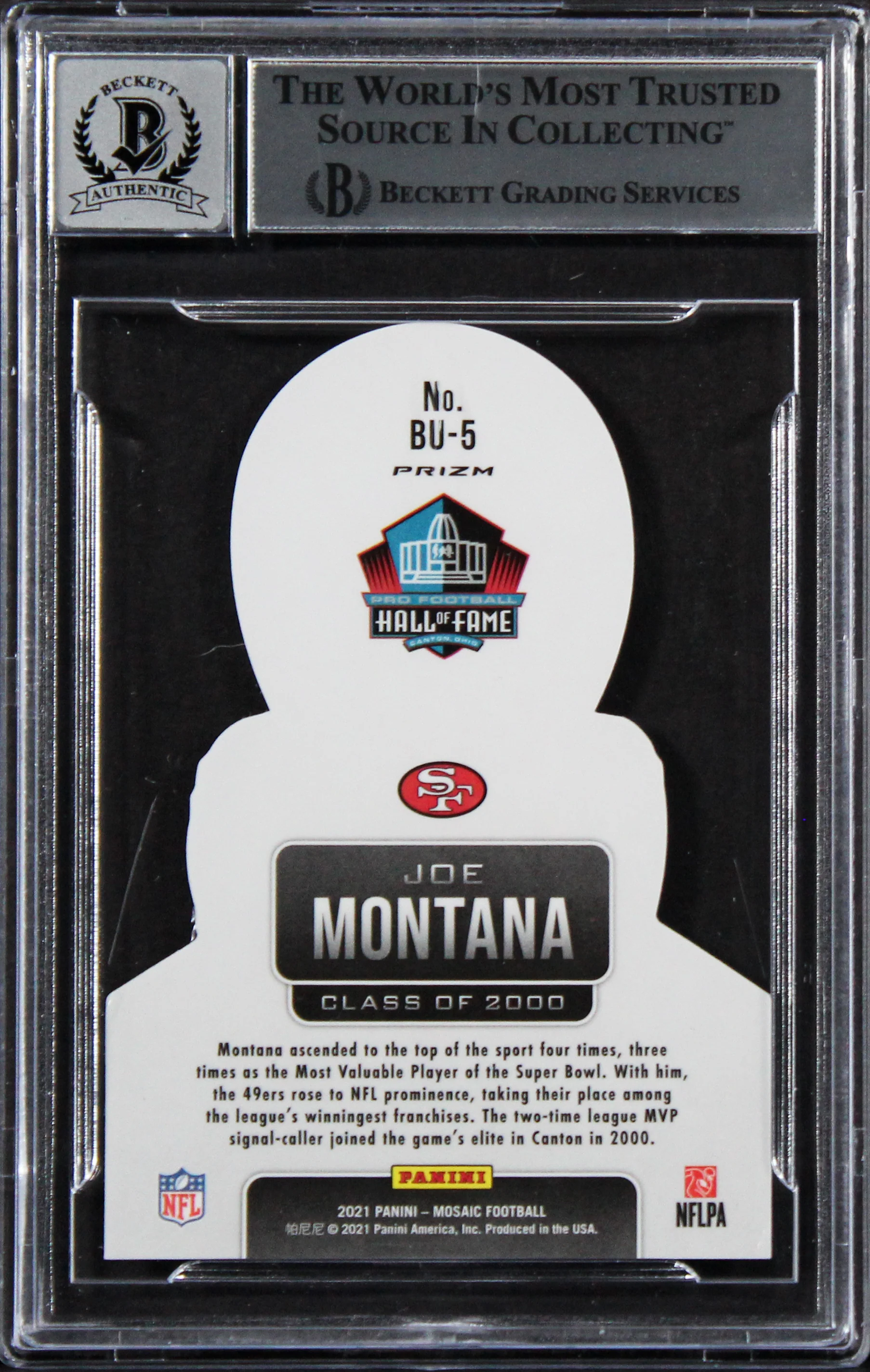 49ers Joe Montana Signed 2021 Panini Mosaic Busted #5 Card Auto 10! BAS Slabbed - Image 3