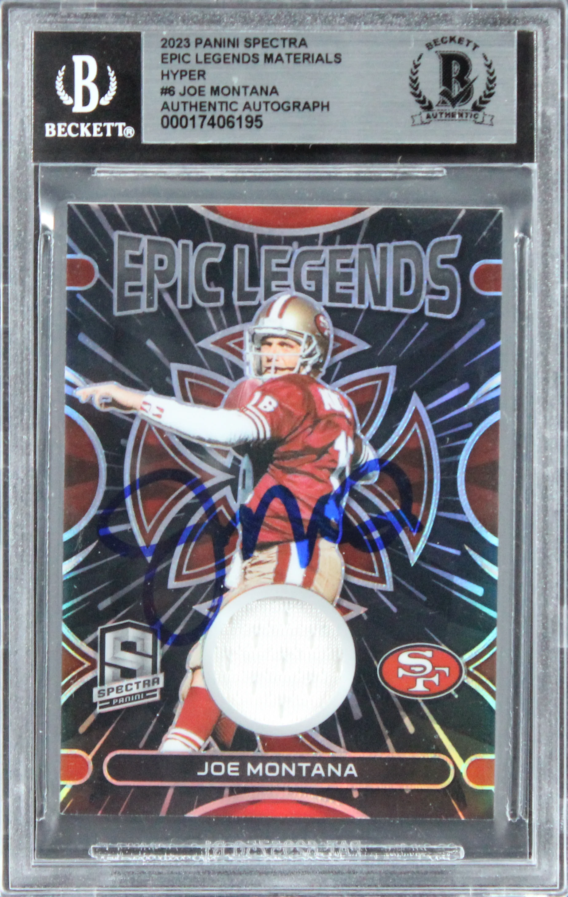 49ers Joe Montana Signed 2023 Panini Spectra ELM Hyper #6 #74/75 Card BAS Slab - Image 2