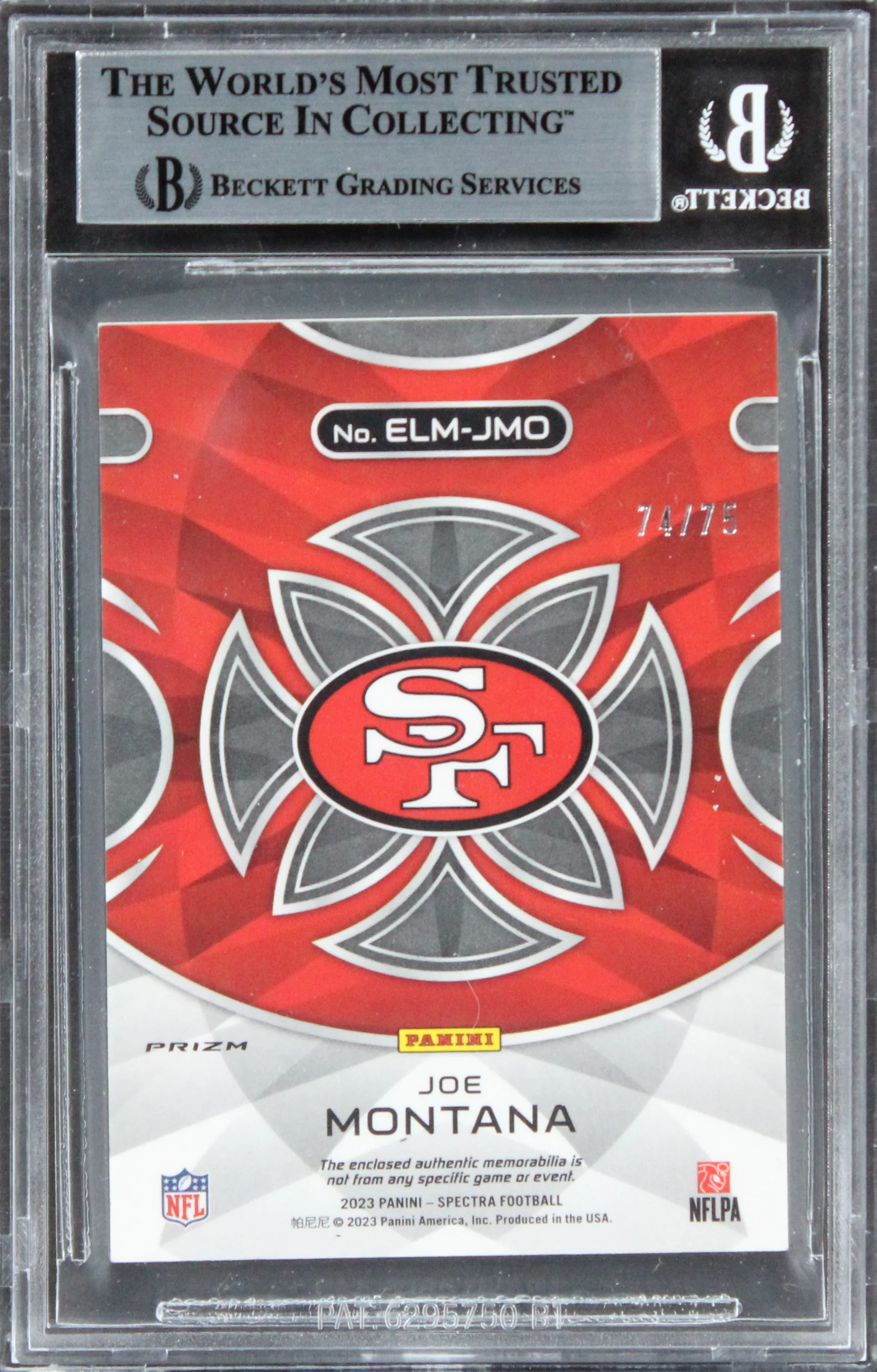 49ers Joe Montana Signed 2023 Panini Spectra ELM Hyper #6 #74/75 Card BAS Slab - Image 3