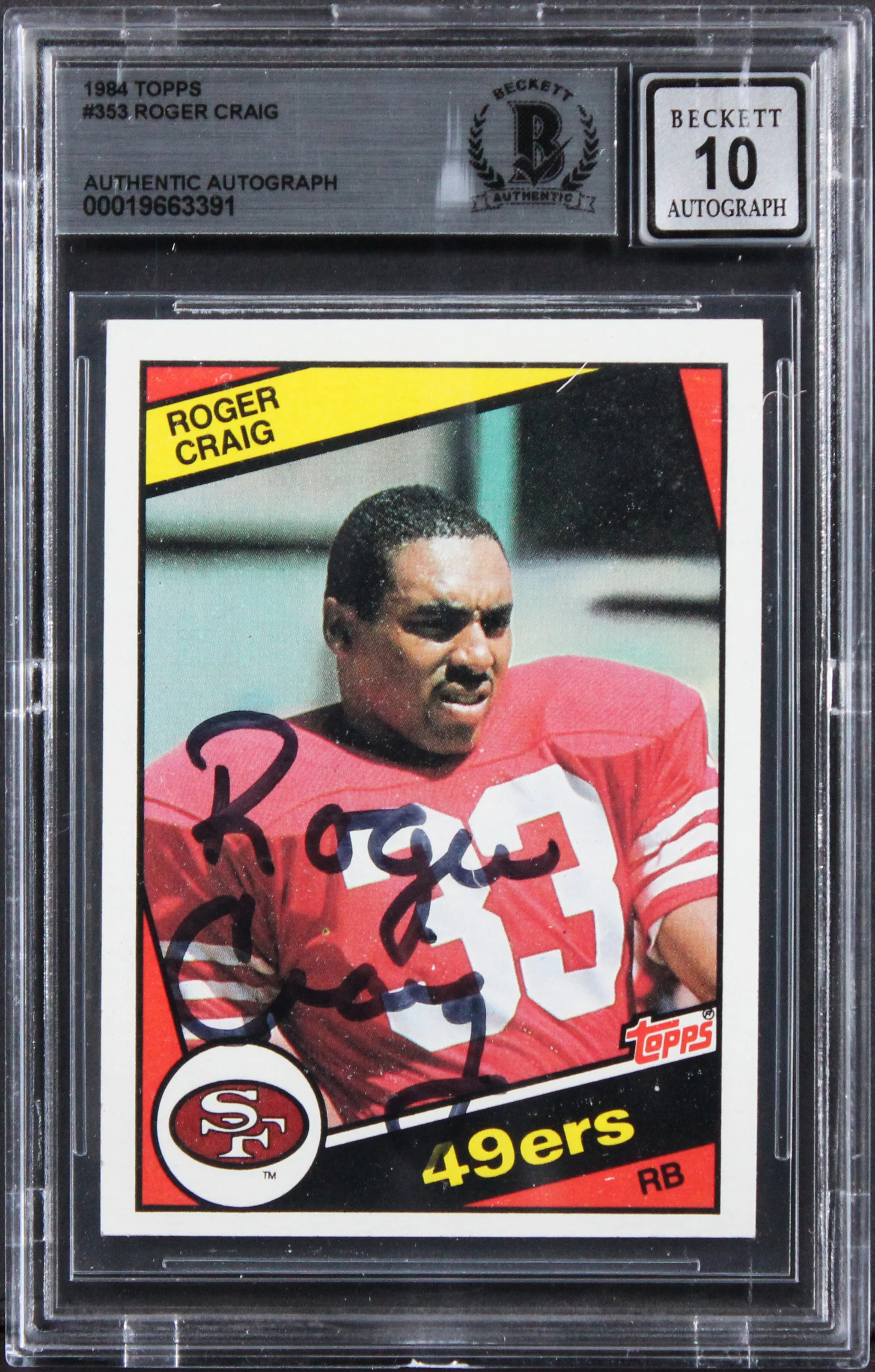 49ers Roger Craig Signed 1984 Topps #353 Rookie Card Auto 10! BAS Slabbed 4 - Image 2