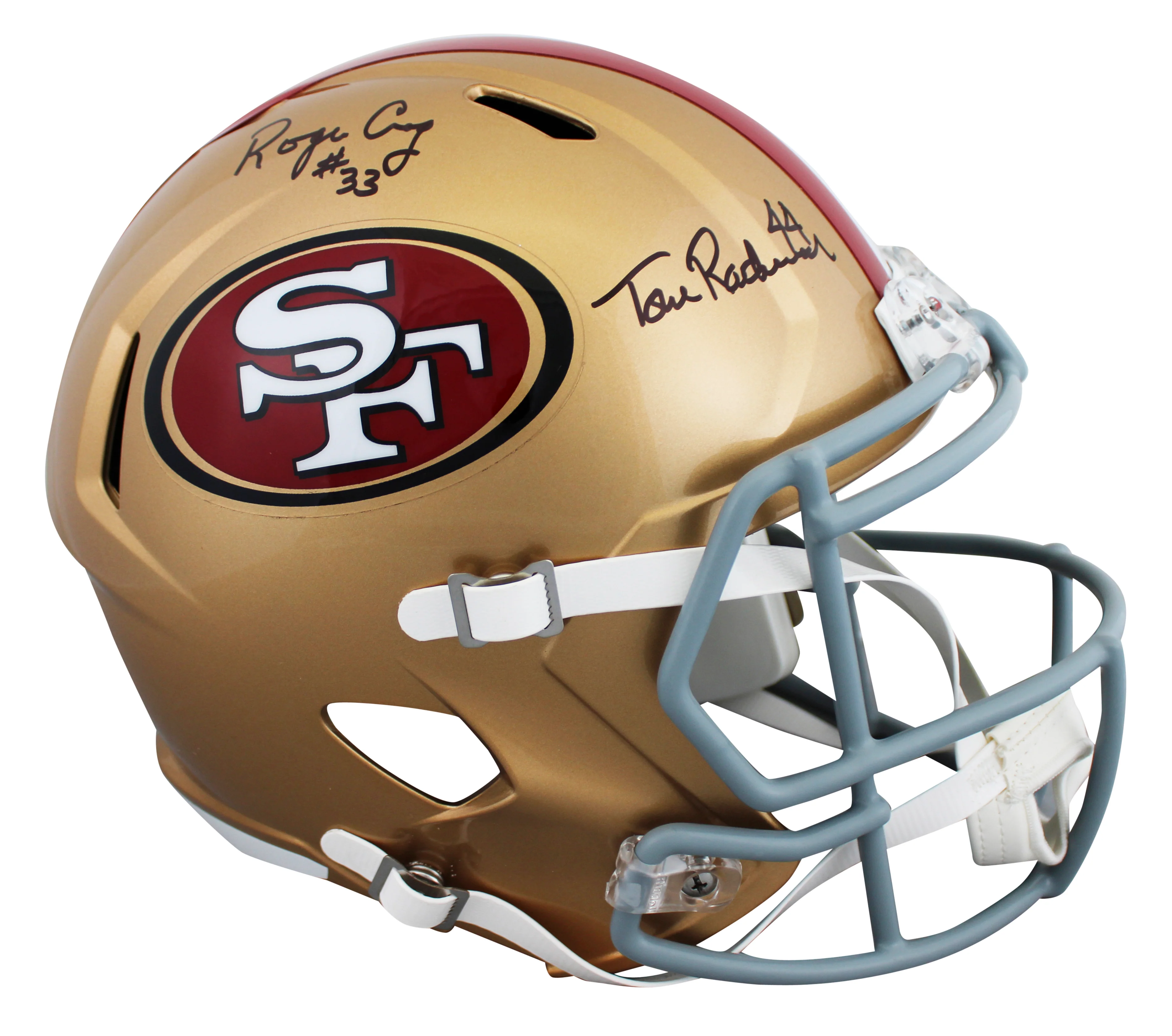 49ers Tom Rathman & Roger Craig Signed Full Size Speed Rep Helmet BAS Witnessed - Image 2