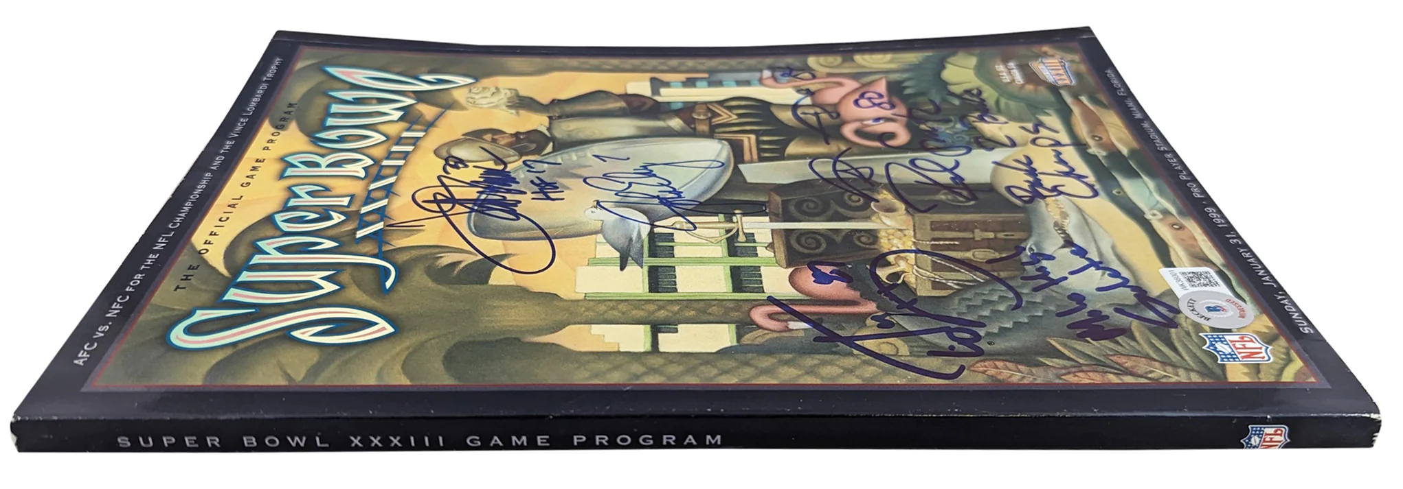 (5) Elway, Davis, Smith, McCaffrey & Sharpe Signed SB XXXIII Program BAS Wit 1 - Image 5