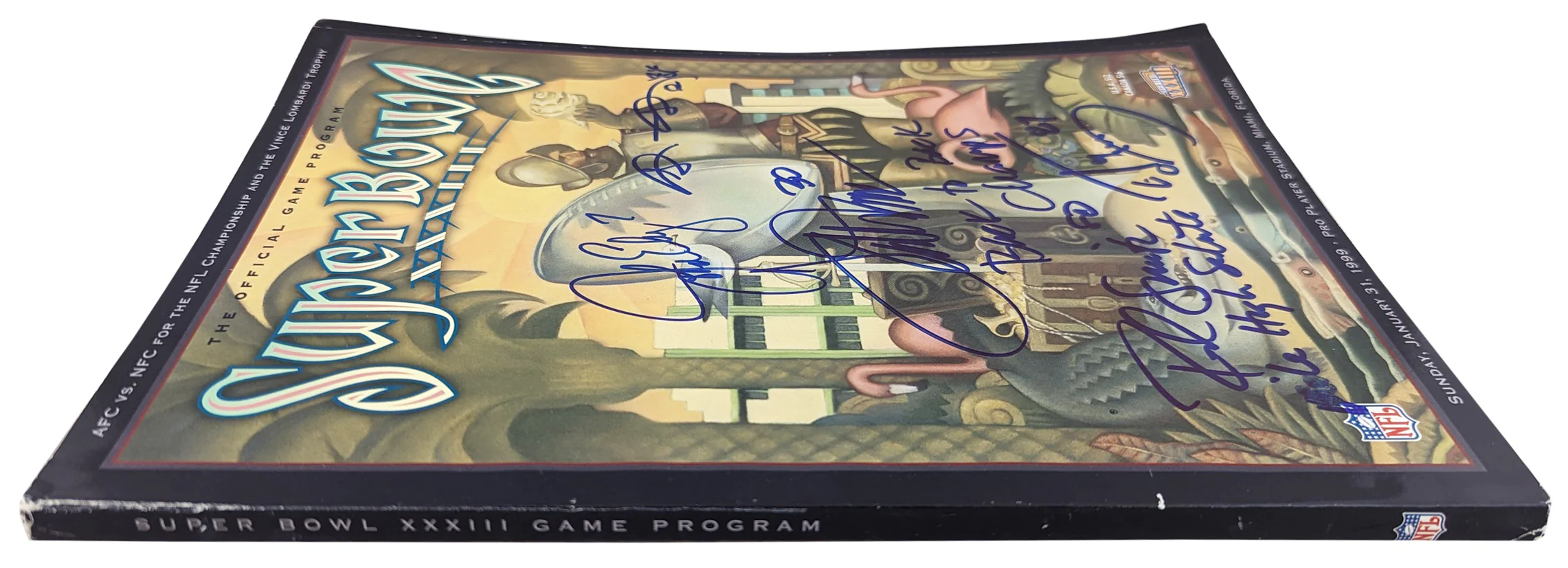 (5) Elway, Davis, Smith, McCaffrey & Sharpe Signed SB XXXIII Program BAS Wit 2 - Image 5