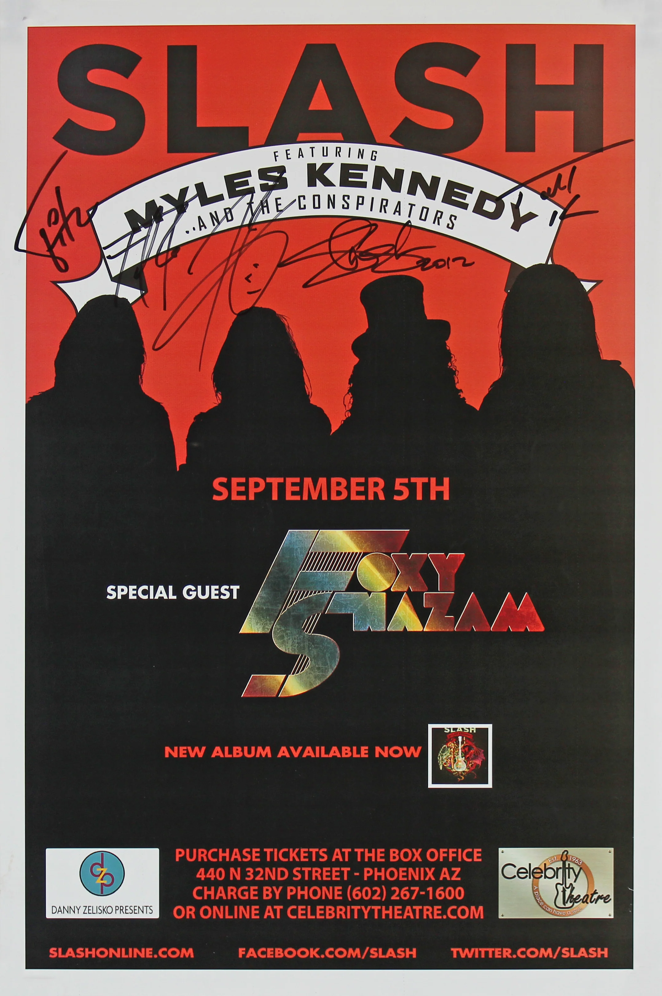 (5) Slash, Kennedy, Kerns, Fitz & Sidoras Signed 11x17 2012 Concert Poster BAS