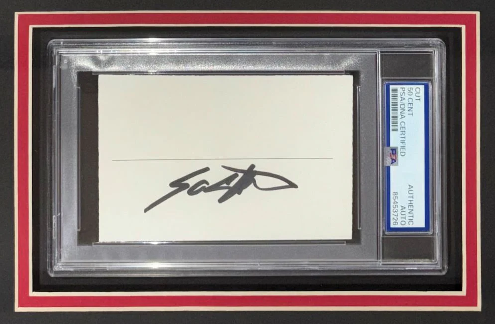 50 Cent Signed Framed Cut Signature w/ 8x10 Photo PSA - Image 2