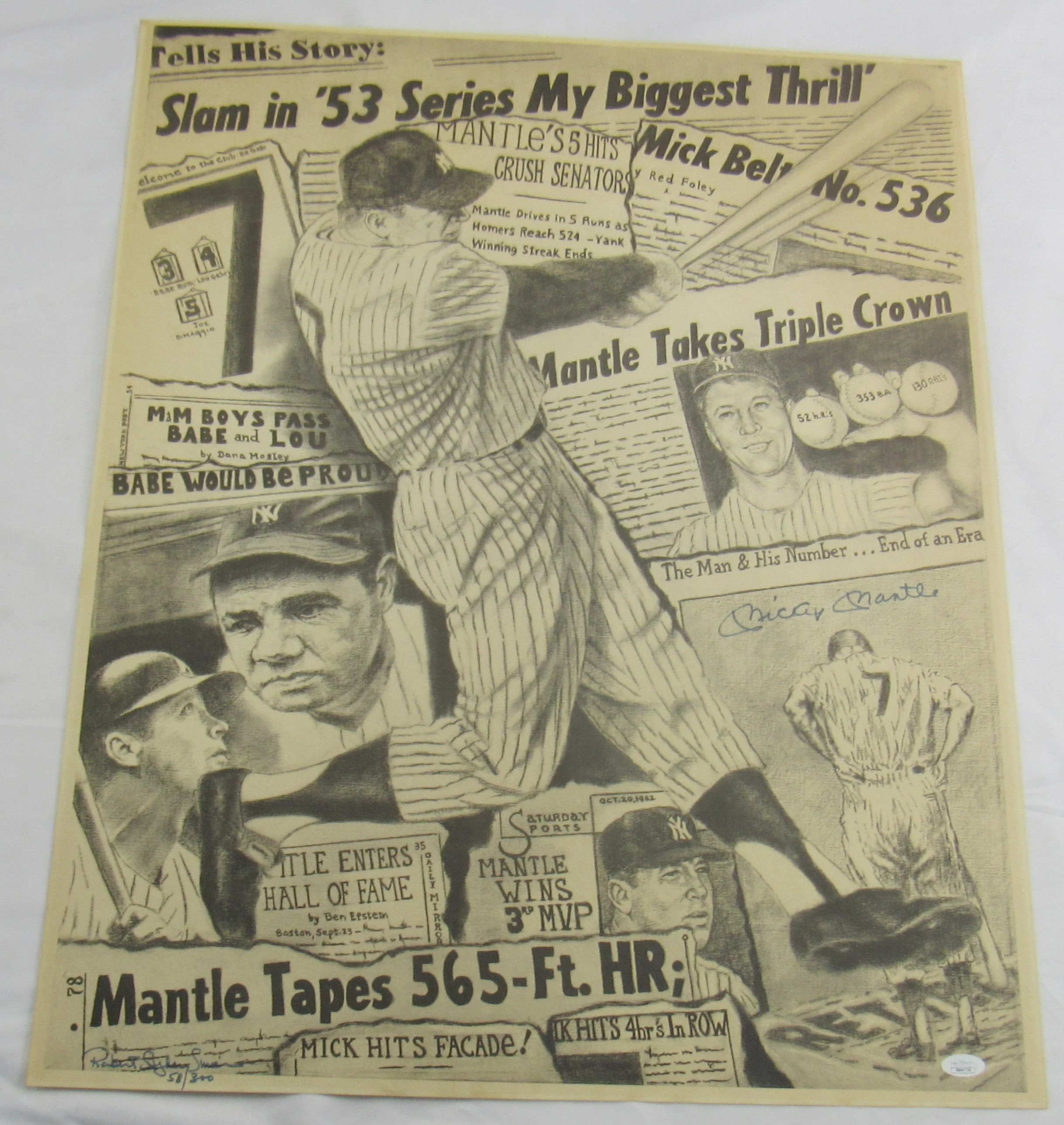 Mickey Mantle Signed 23x28 Vintage Poster JSA BB04726