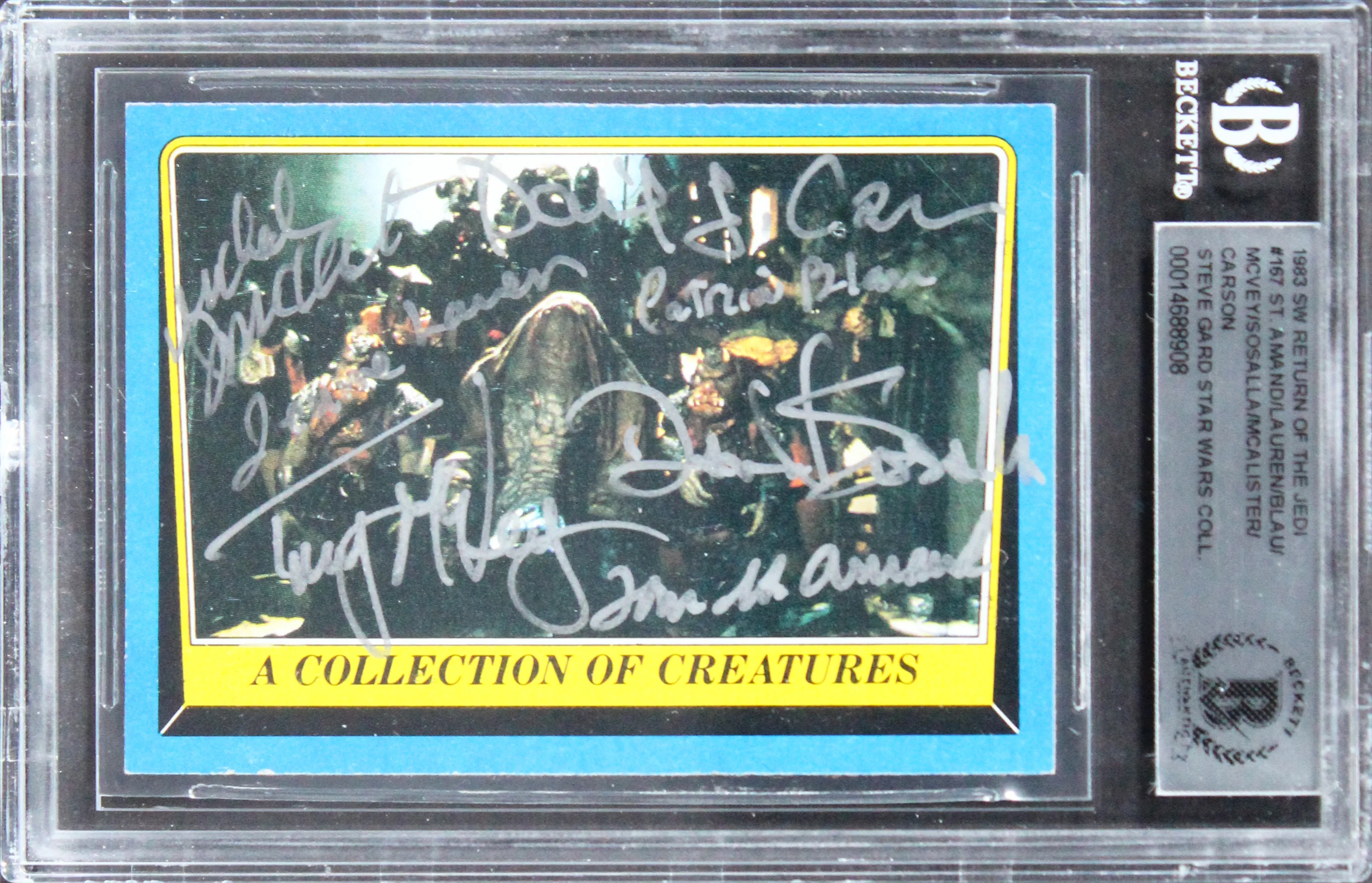 (7) St. Amand, Lauren, McVey +4 Signed 1983 Star Wars ROTJ #167 Card BAS Slabbed - Image 2