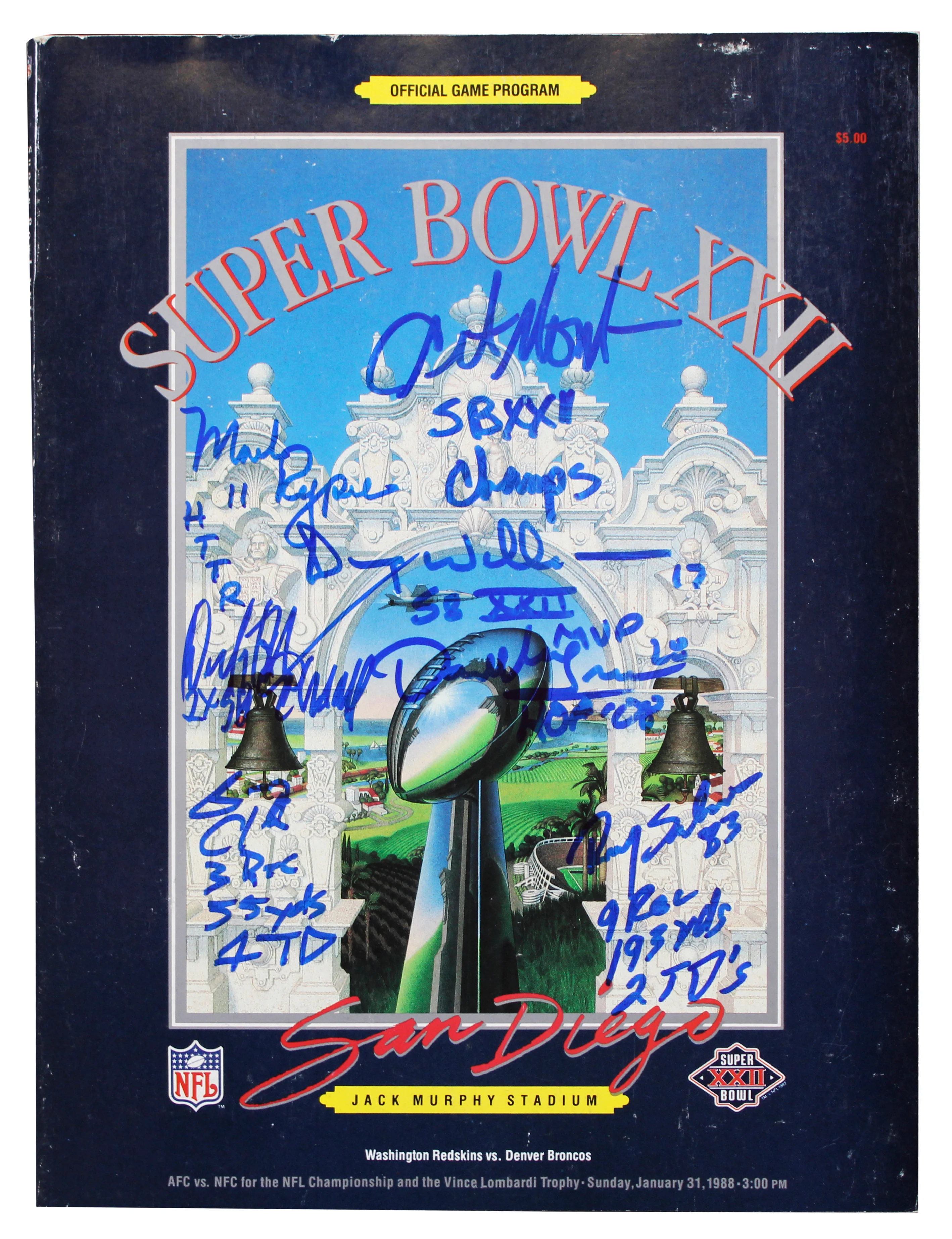 (7) Williams, Monk, Clark, Green +3 Signed Official SB XXII Program BAS Witness - Image 2