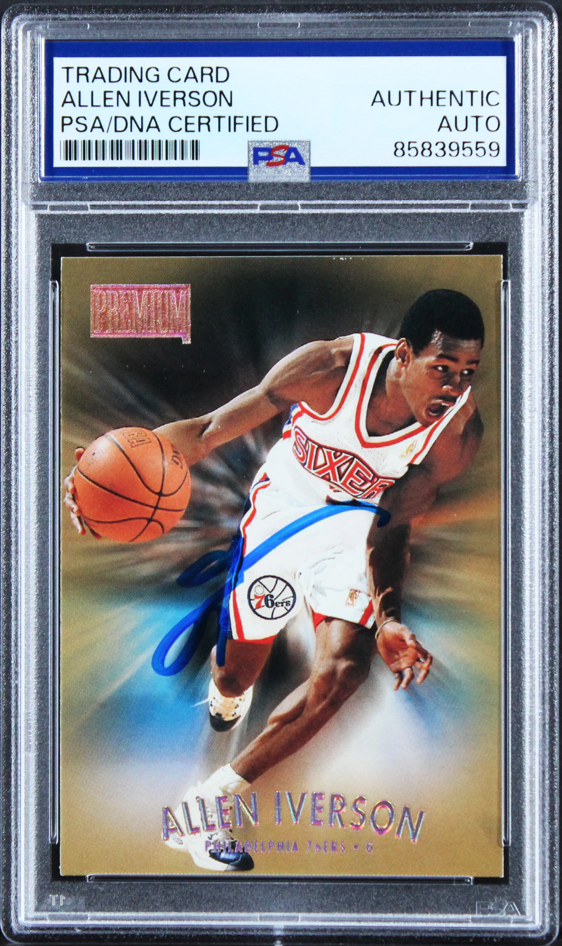 76ers Allen Iverson 1997 SkyBox Premium #100 Card Autographed PSA/DNA Slabbed - Image 2