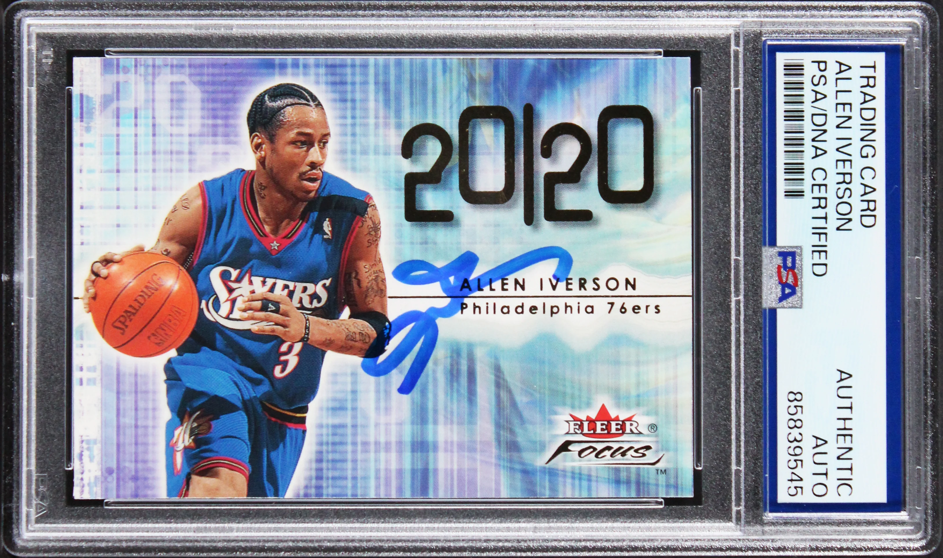 76ers Allen Iverson 2000 Fleer Focus 20/20 #218 Card Autographed PSA/DNA Slabbed - Image 2