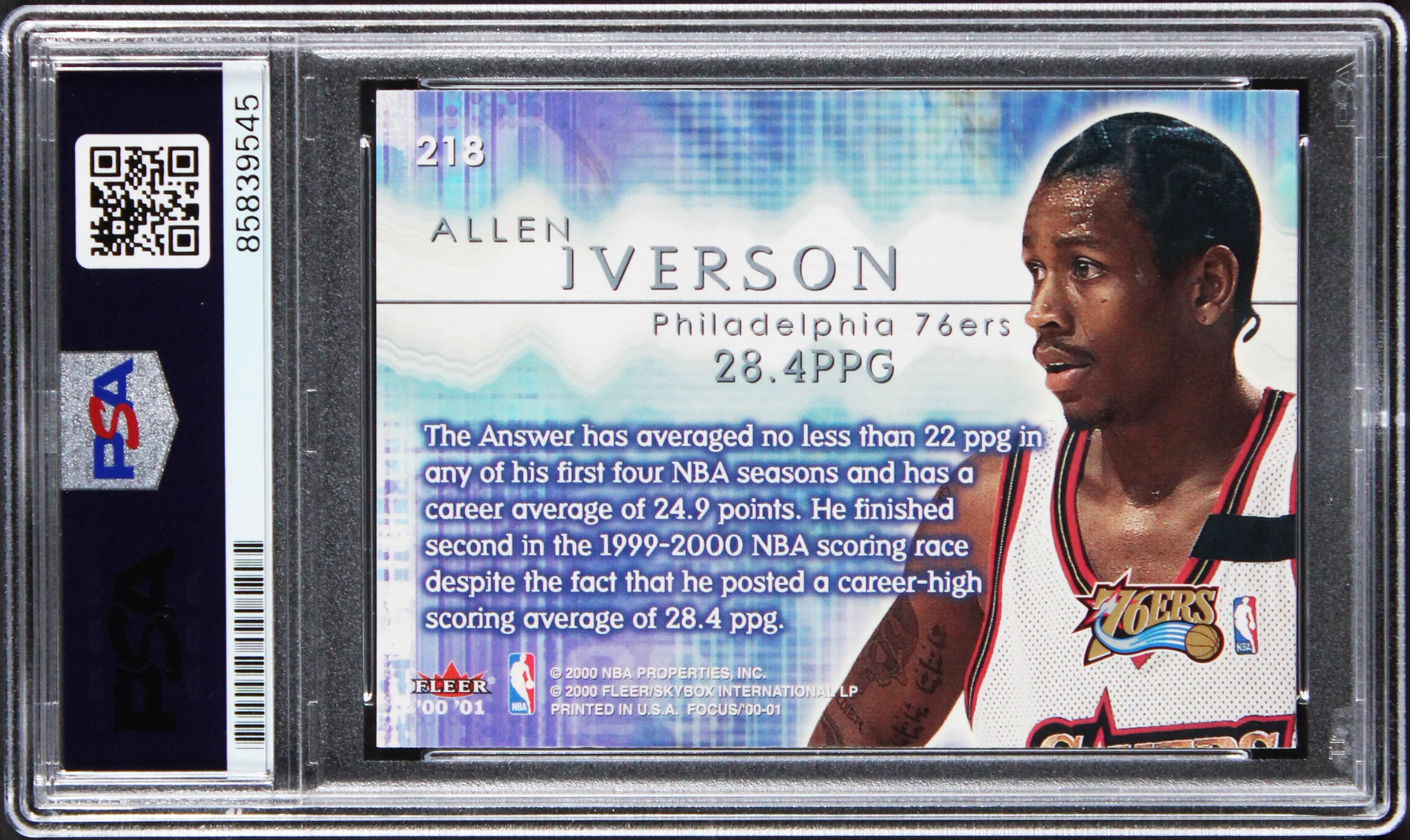 76ers Allen Iverson 2000 Fleer Focus 20/20 #218 Card Autographed PSA/DNA Slabbed - Image 3