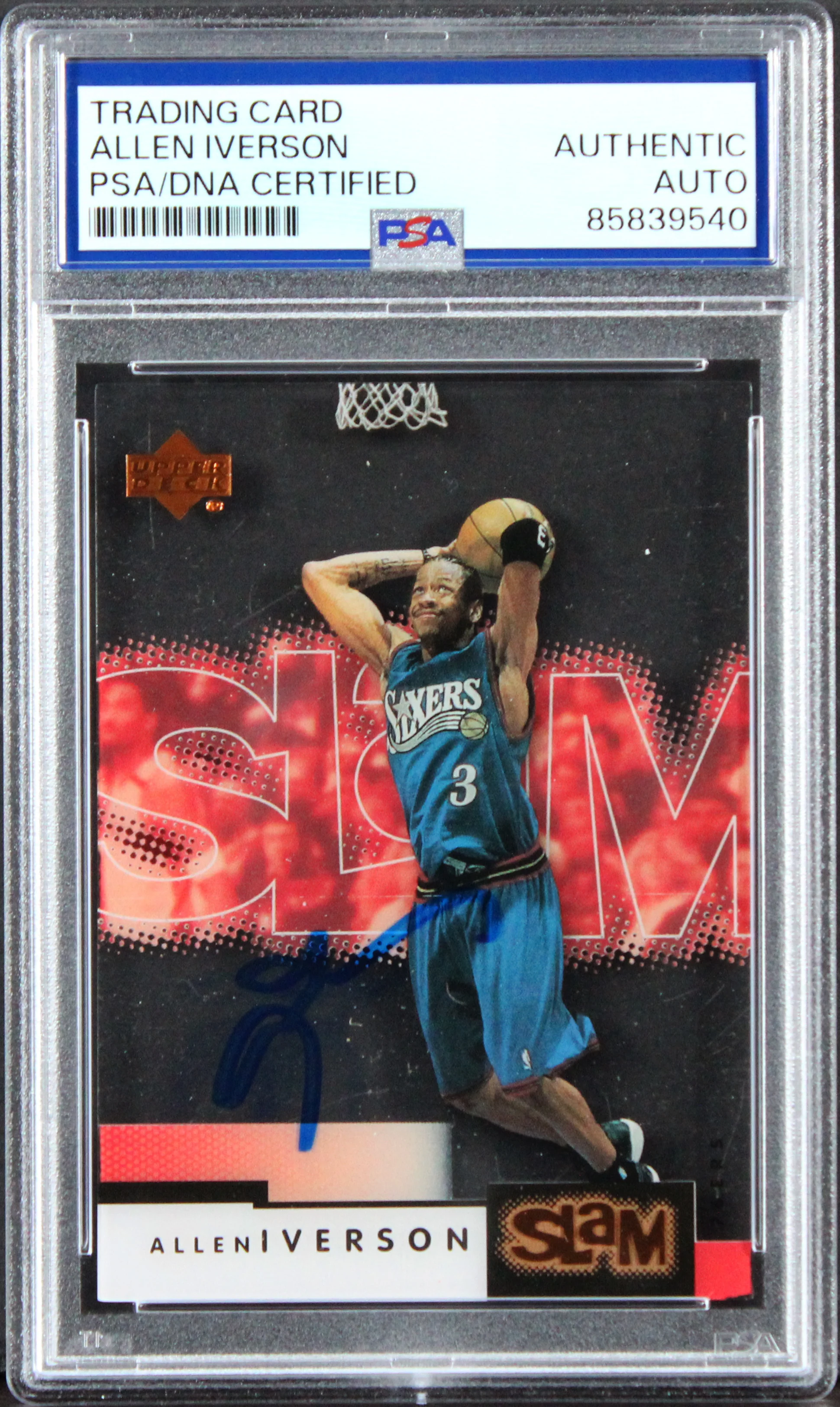 76ers Allen Iverson 2000 Upper Deck Slam #40 Card Autographed PSA/DNA Slabbed - Image 2