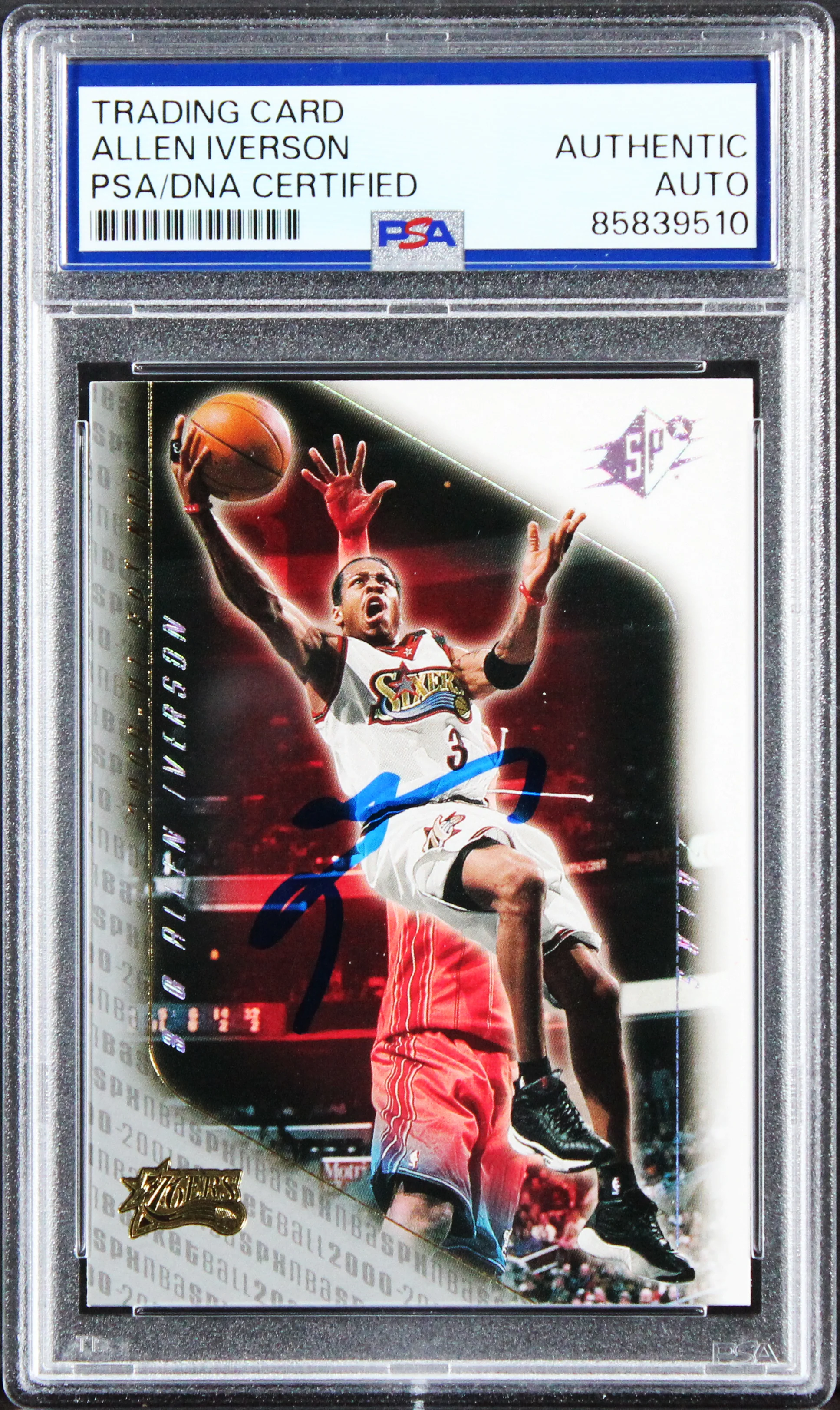 76ers Allen Iverson 2000 Upper Deck SPx #60 Card Autographed PSA/DNA Slabbed - Image 2