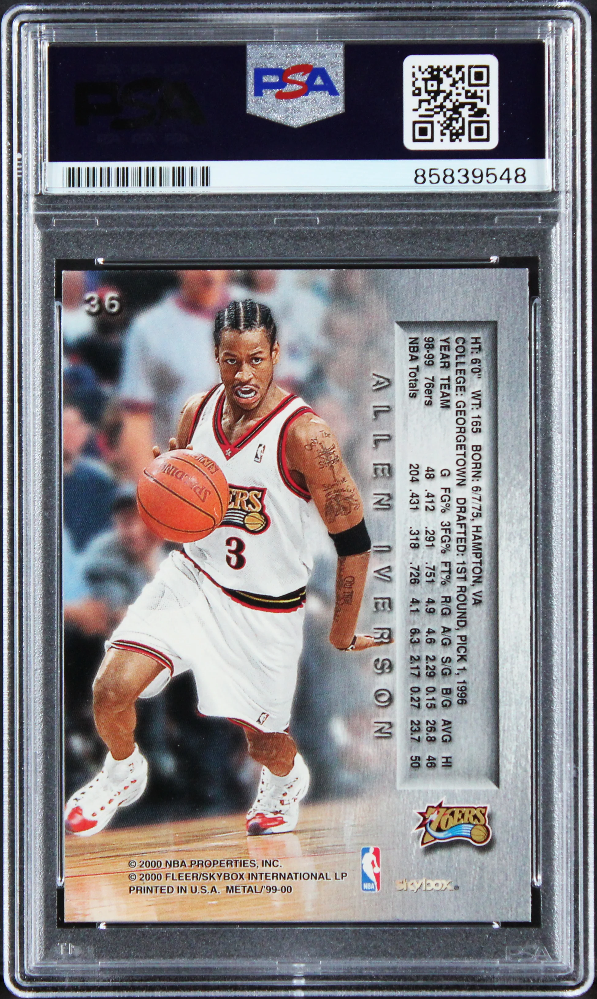 76ers Allen Iverson Authentic Signed 1999 Skybox Metal #36 Card PSA/DNA Slabbed - Image 3