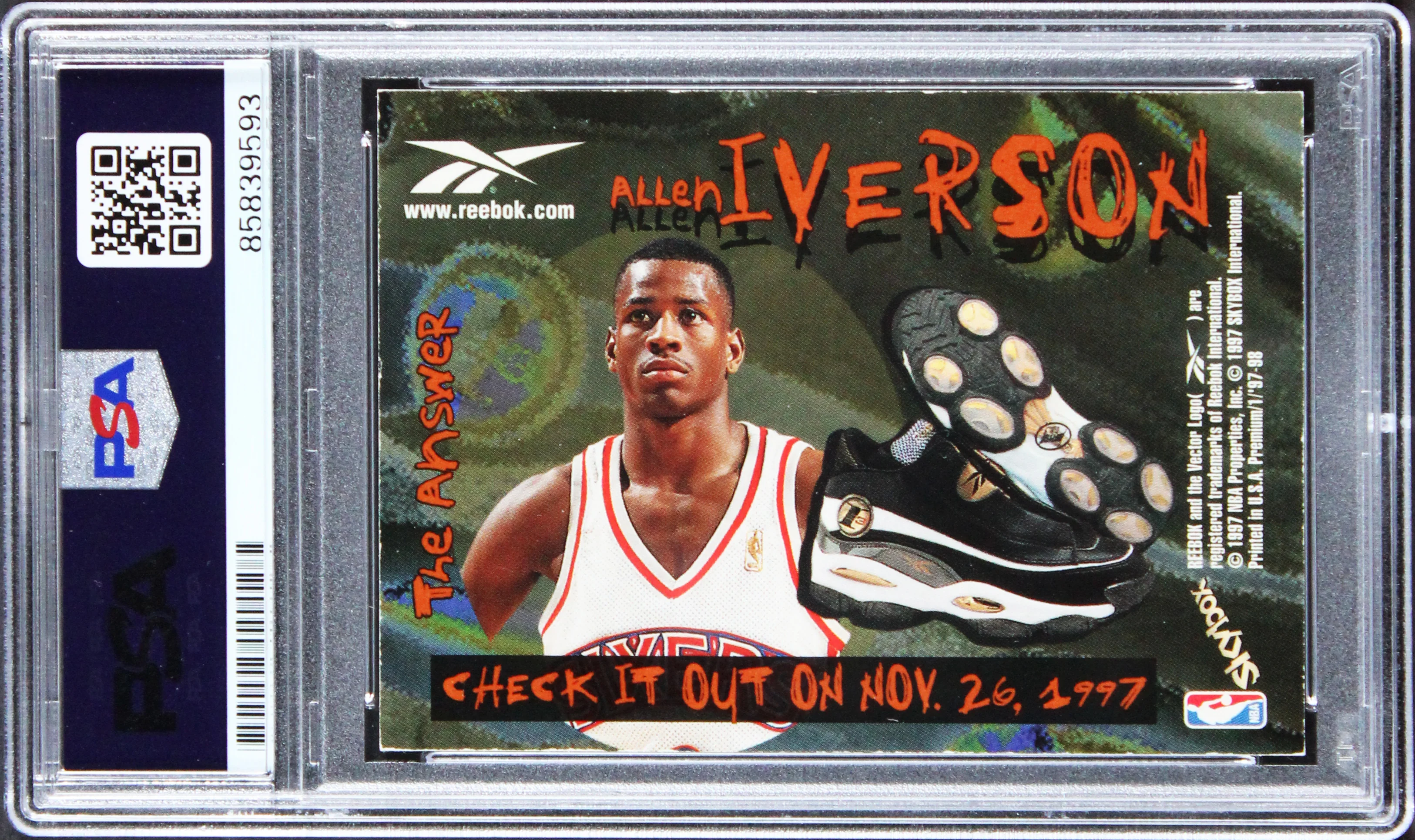76ers Allen Iverson Signed 1996 Skybox Silver #100 Rookie Card PSA/DNA Slabbed - Image 3