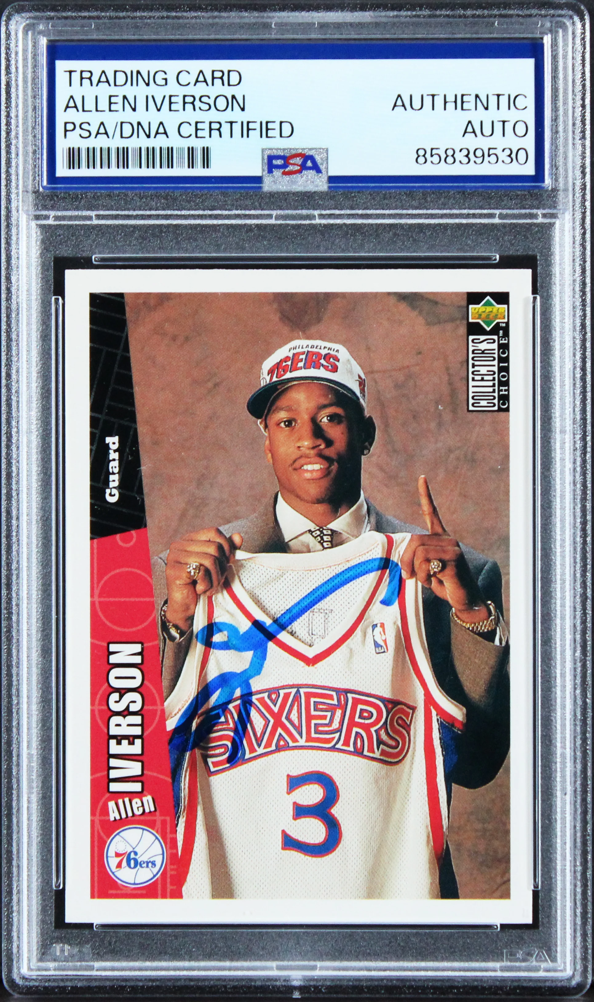 76ers Allen Iverson Signed 1996 Upper Deck CC #301 Rookie Card PSA/DNA Slabbed - Image 2