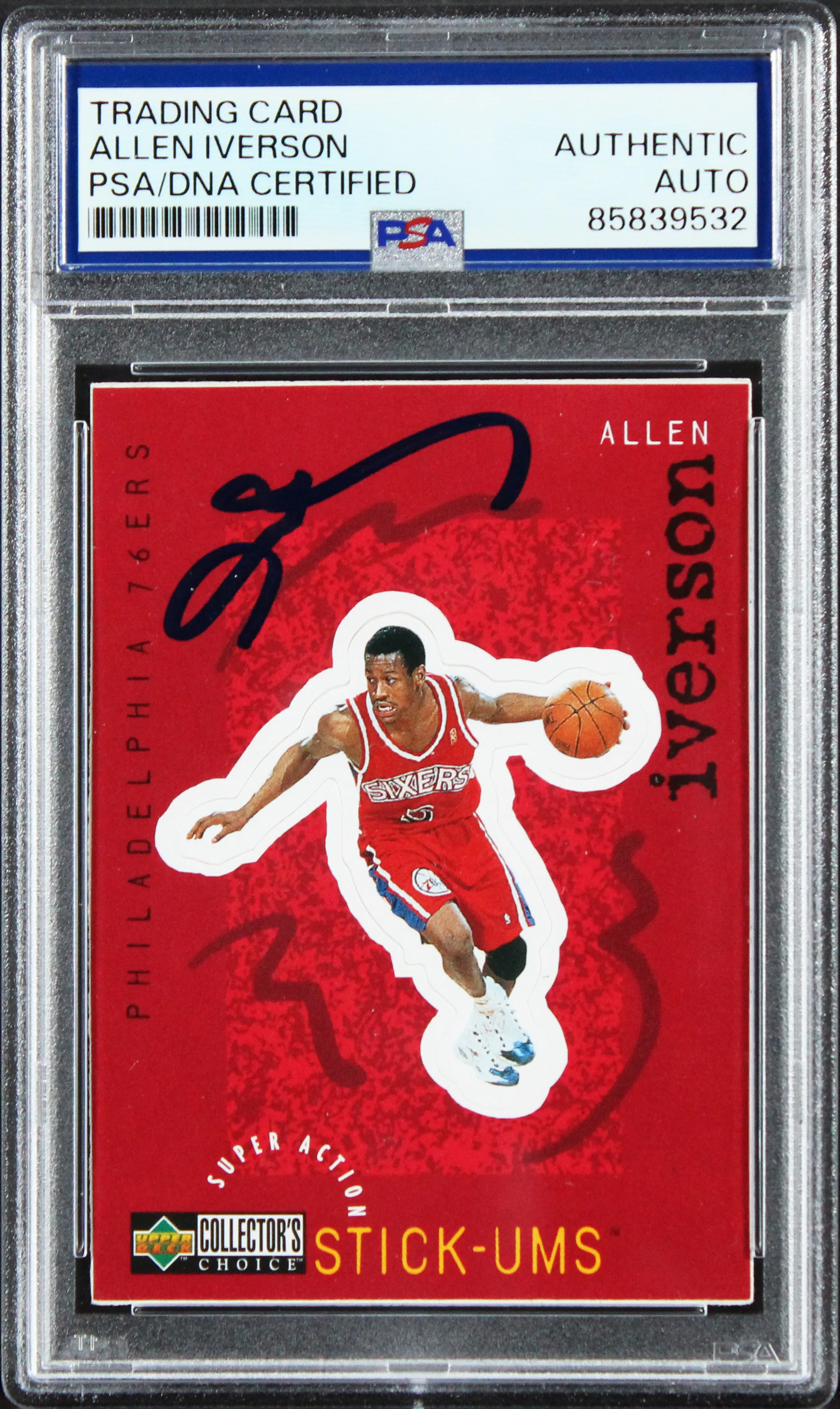 76ers Allen Iverson Signed 1997 Upper Deck Stick-Ums #S20 Card PSA/DNA Slabbed - Image 2