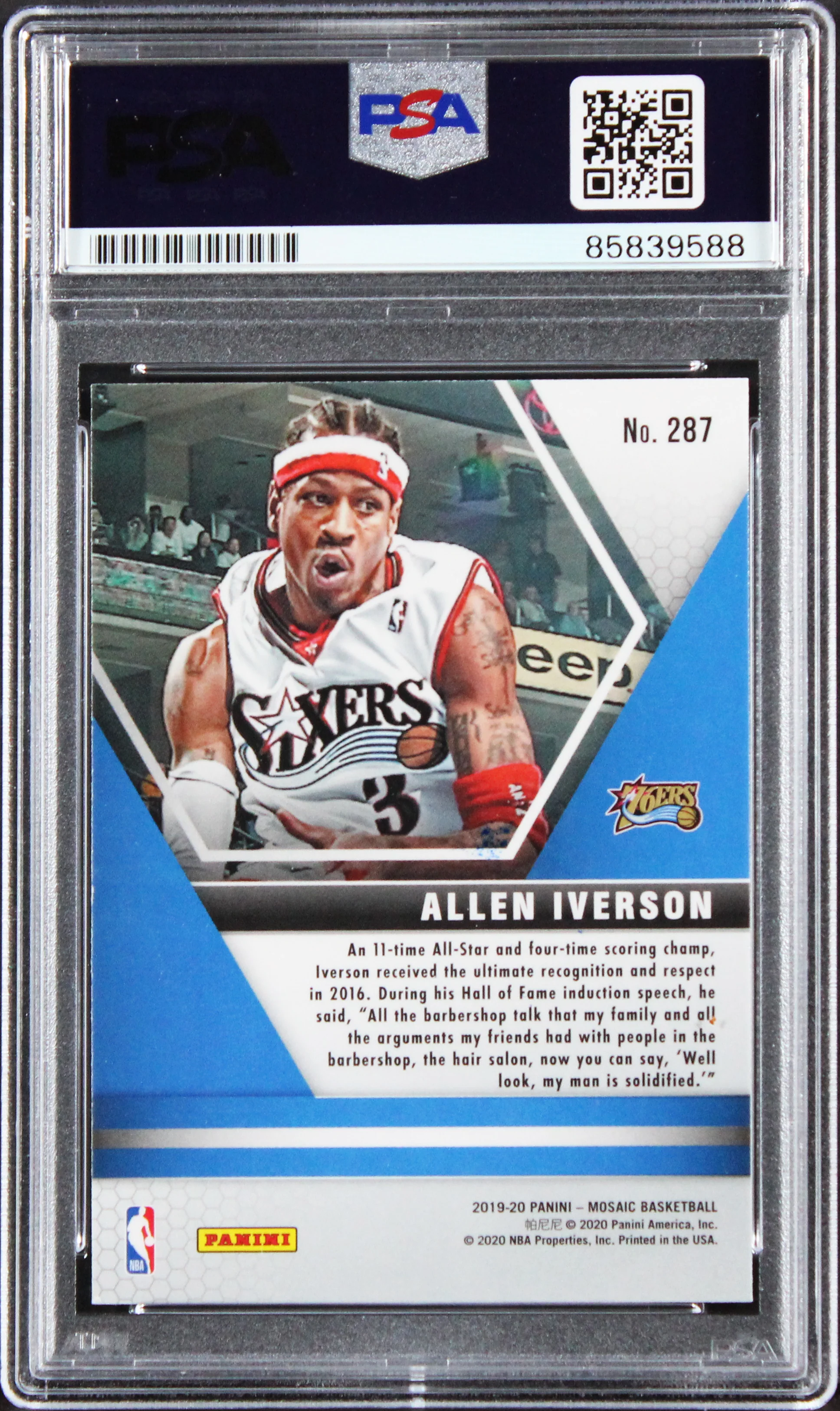 76ers Allen Iverson Signed 2019 Panini Mosaic Silver #287 Card PSA/DNA Slabbed - Image 3