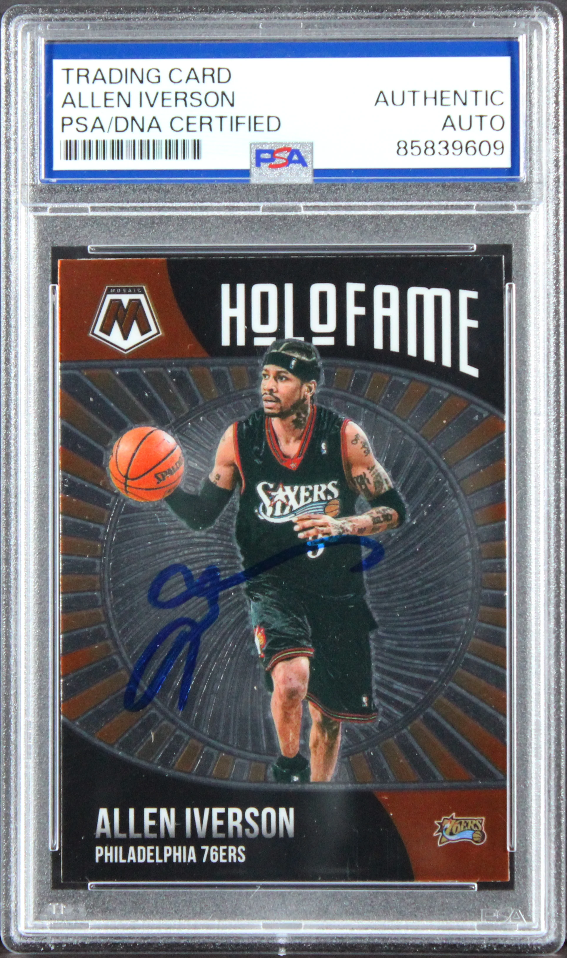 76ers Allen Iverson Signed 2020 Panini Mosaic Holofame #1 Card PSA/DNA Slabbed - Image 2