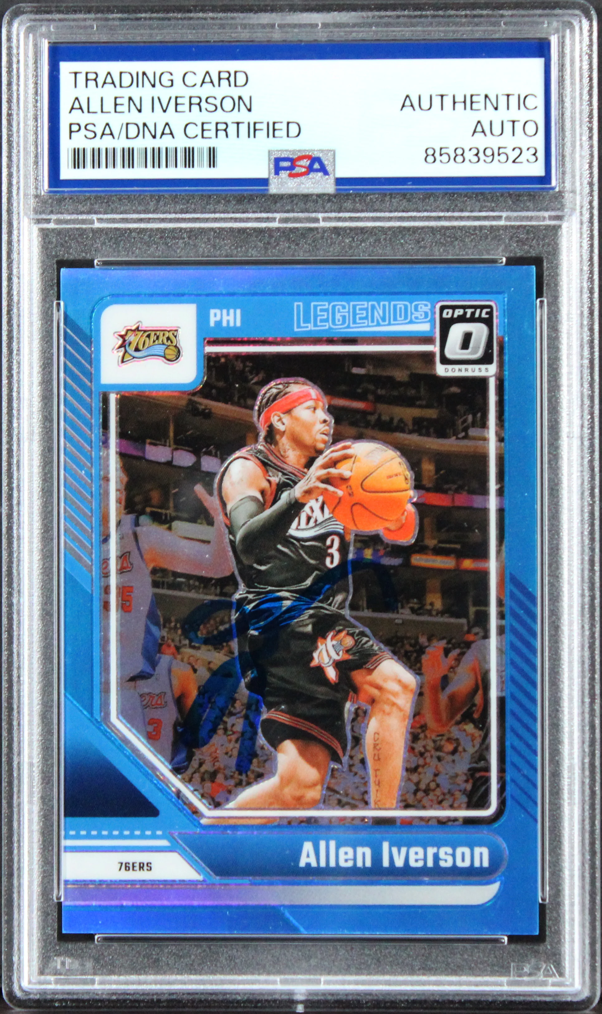 76ers Allen Iverson Signed 2024 Donruss Optic #237 33/225 Card PSA/DNA Slabbed - Image 2