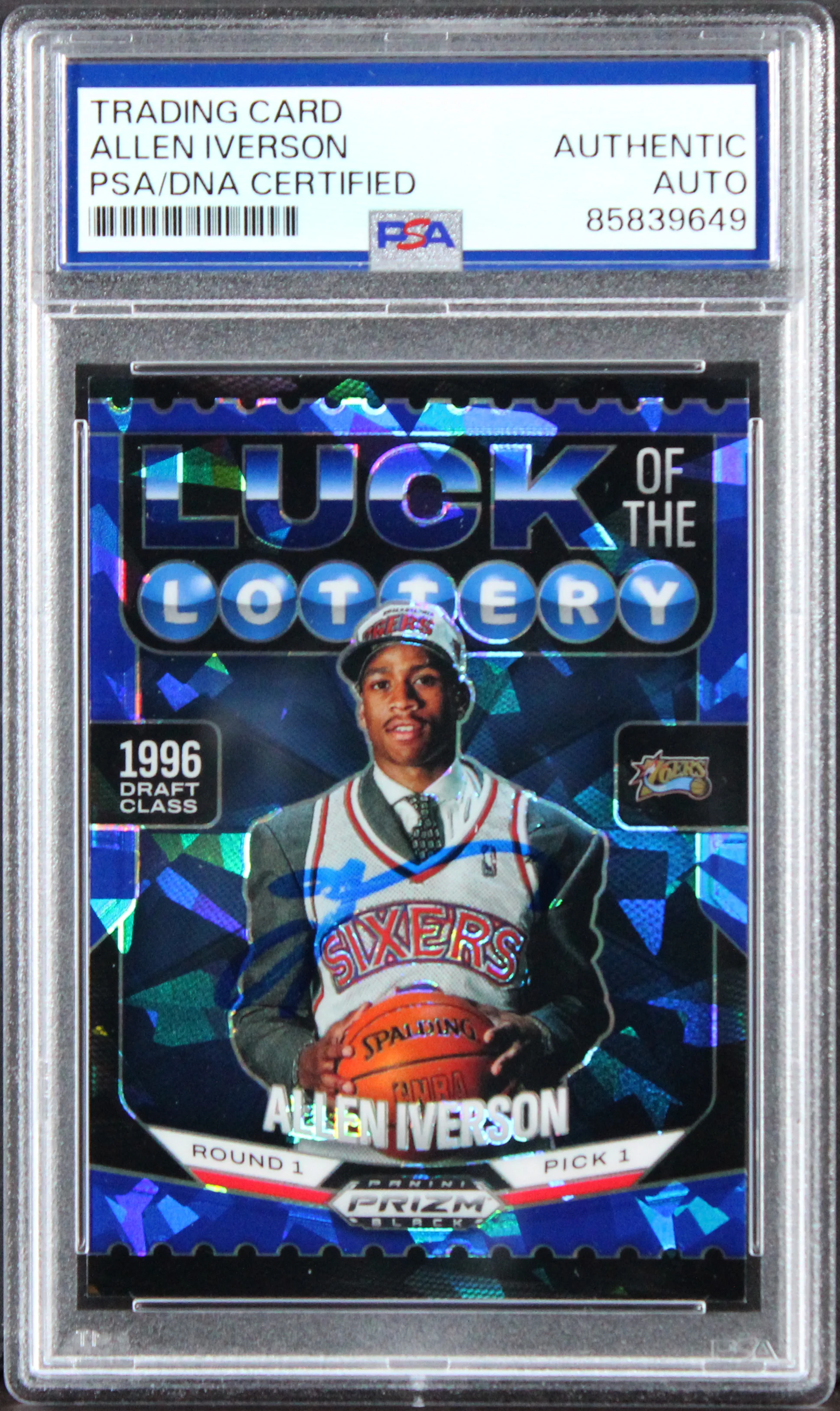 76ers Allen Iverson Signed 2024 Panini Prizm Lottery #1 67/125 Card PSA/DNA Slab - Image 2