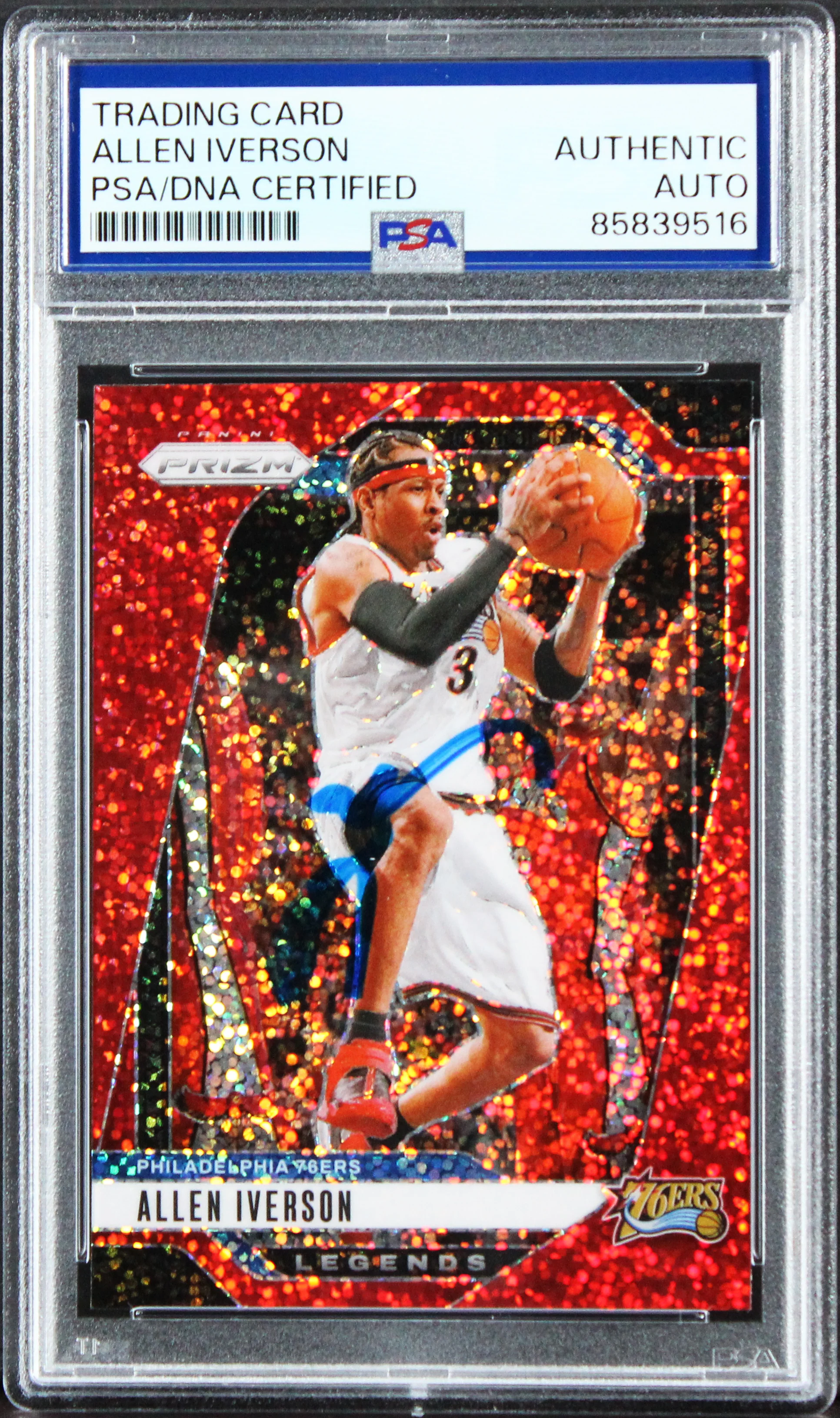 76ers Allen Iverson Signed 2024 Panini Prizm Red Sparkle #291 Card PSA/DNA Slab - Image 2