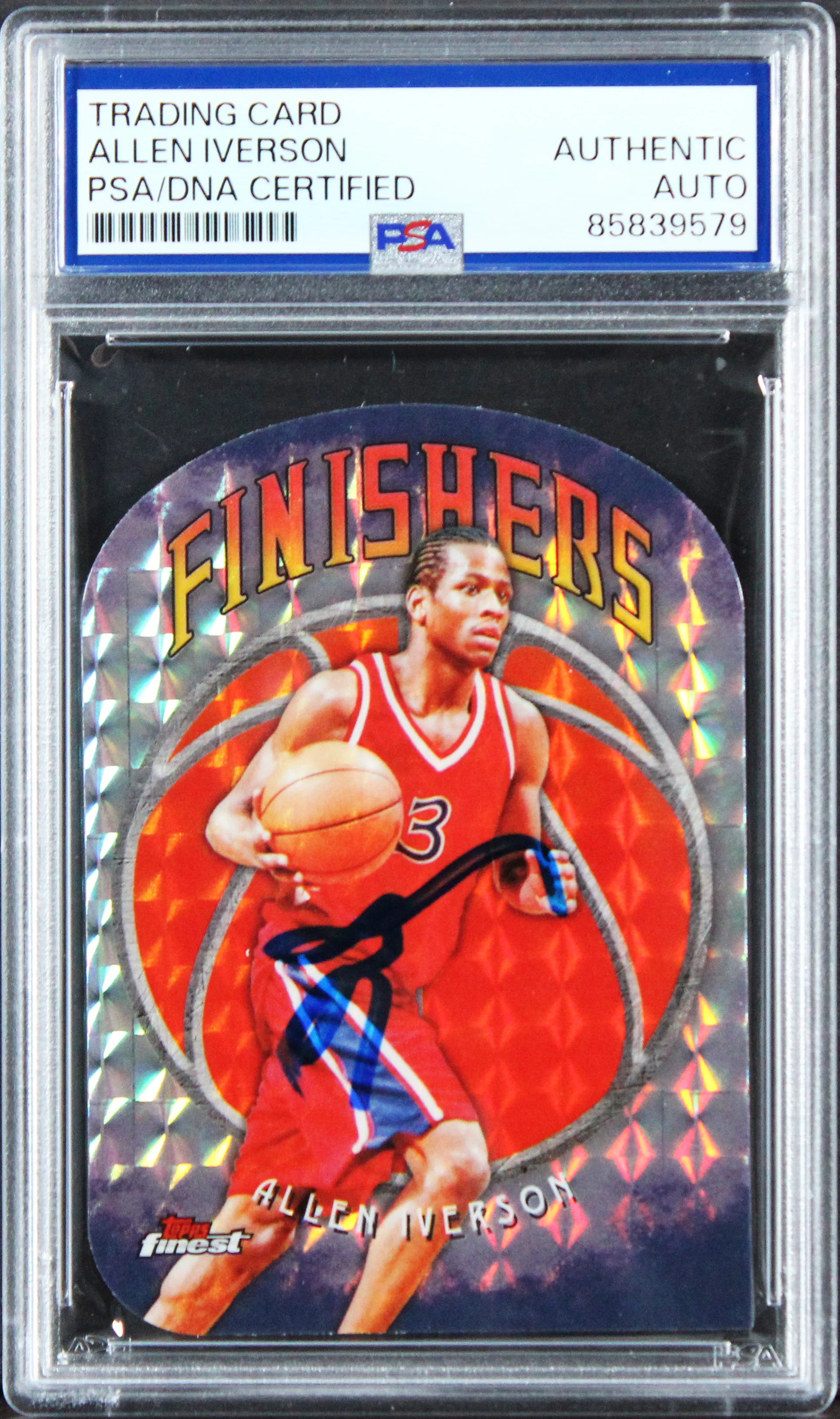 76ers Allen Iverson Signed 2024 Topps Finest X-Fractor #F-7 Card PSA/DNA Slabbed - Image 2