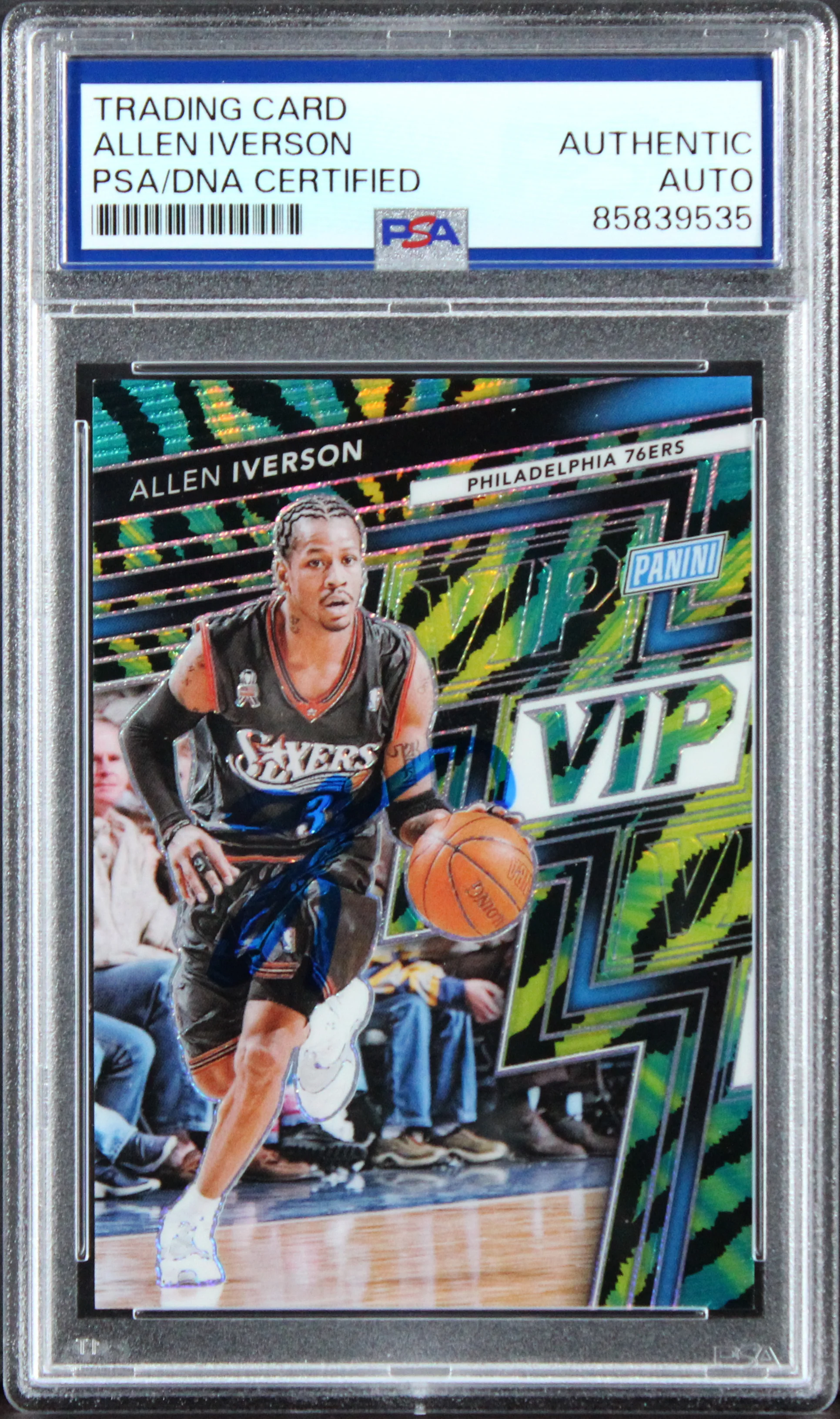 76ers Allen Iverson Signed 2025 Panini Baja Tiger Prizm #18 Card PSA/DNA Slabbed