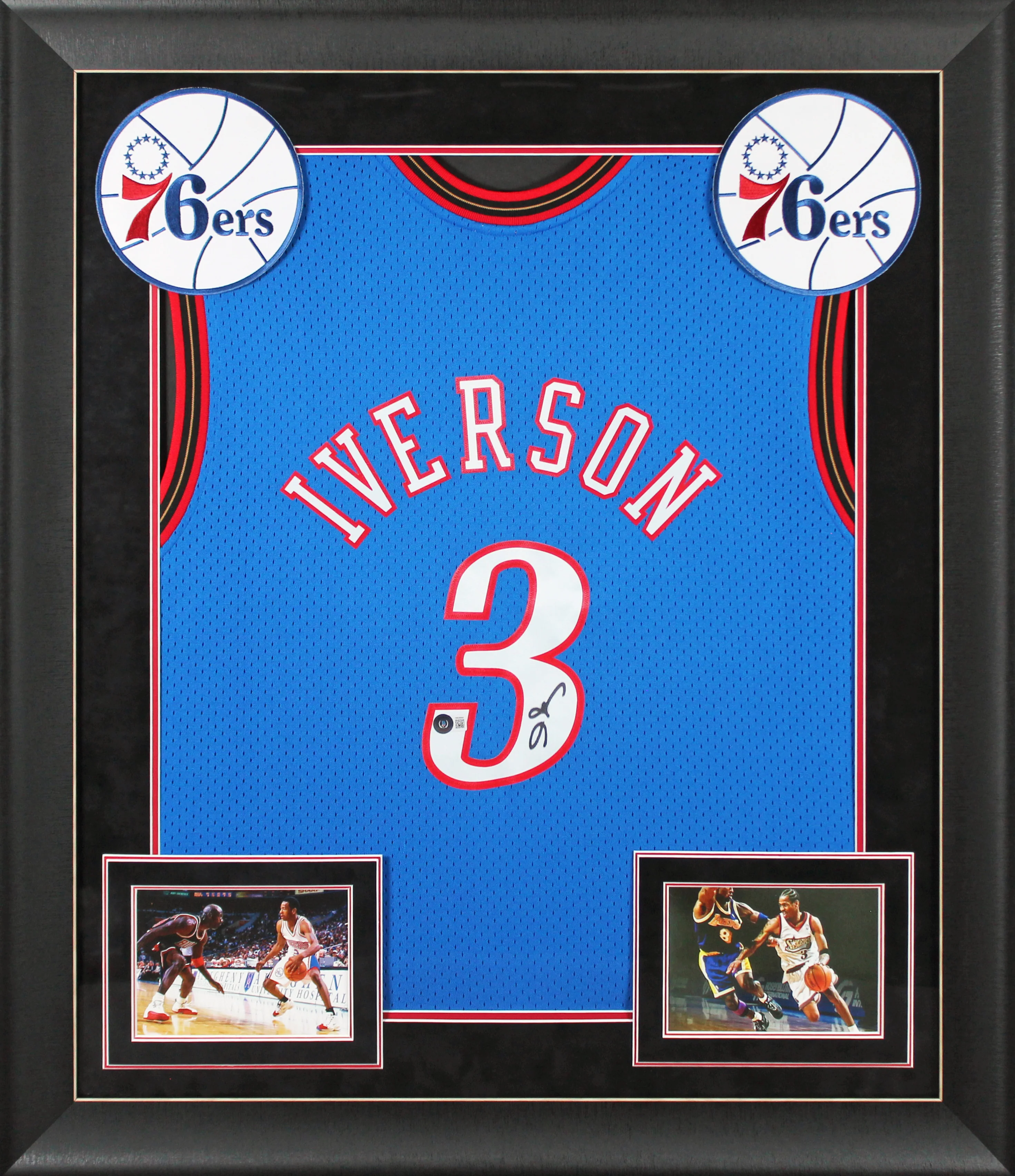 76ers Allen Iverson Signed Blue M&N 1999-00 HWC Swingman Framed Jersey BAS Wit - Image 2