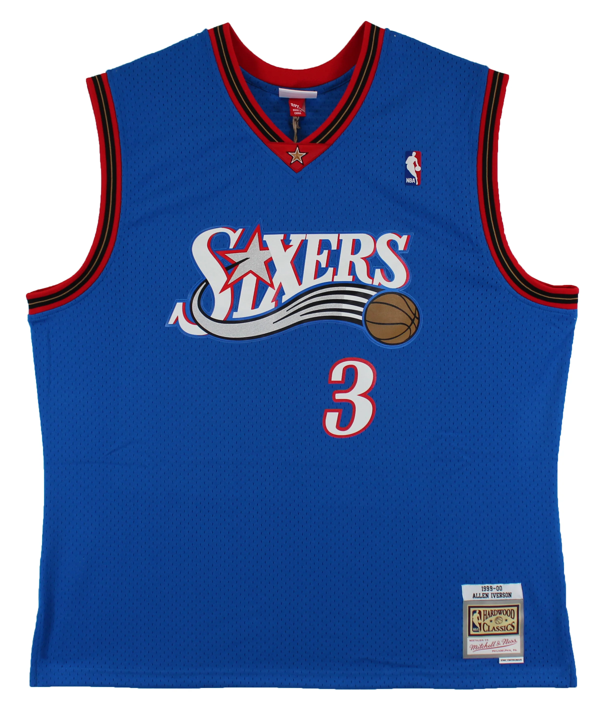 76ers Allen Iverson Signed Blue M&N 1999-00 HWC Swingman Jersey BAS Witnessed - Image 4