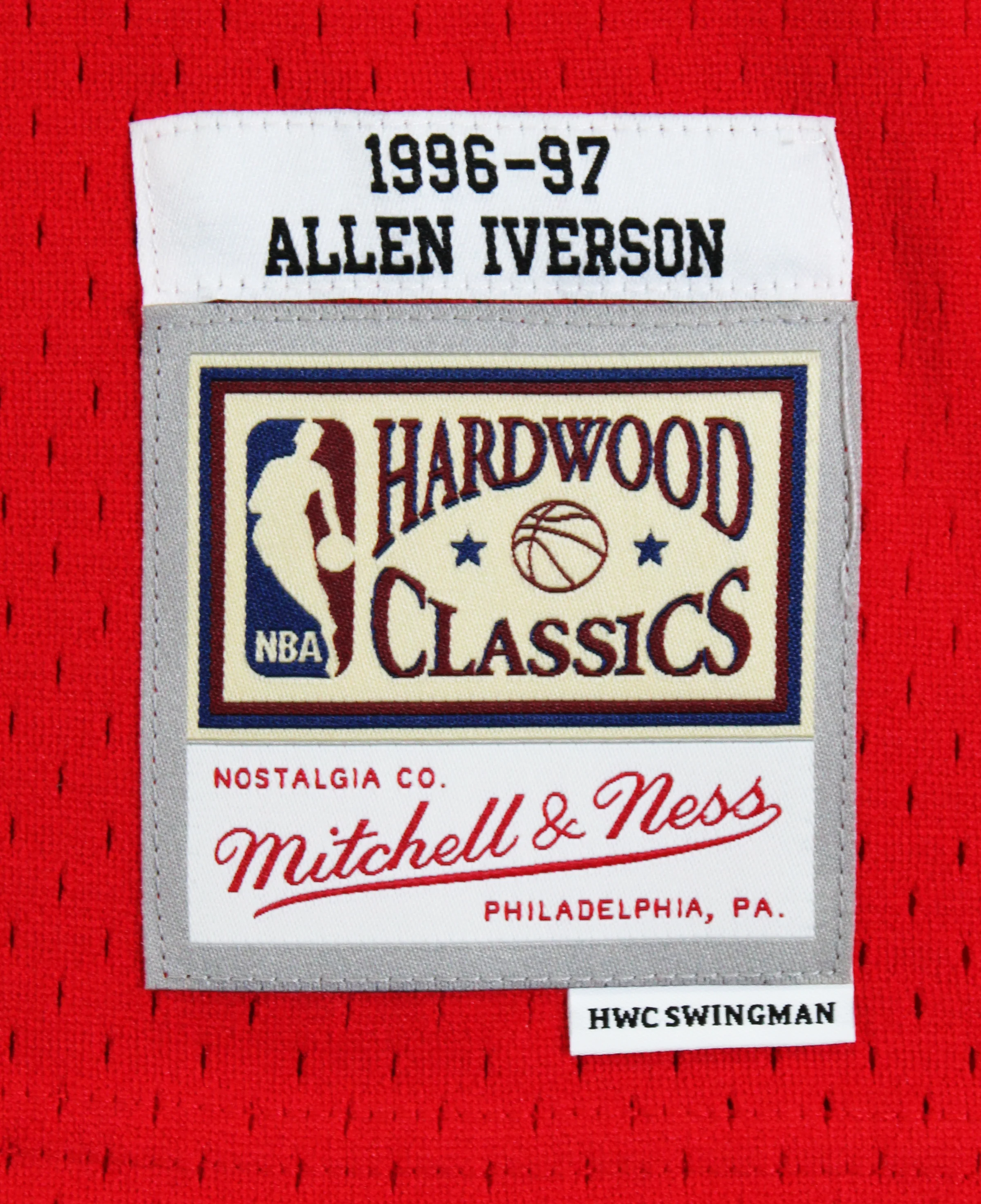 76ers Allen Iverson Signed Red 1996-97 M&N HWC Swingman Jersey BAS Witnessed - Image 7