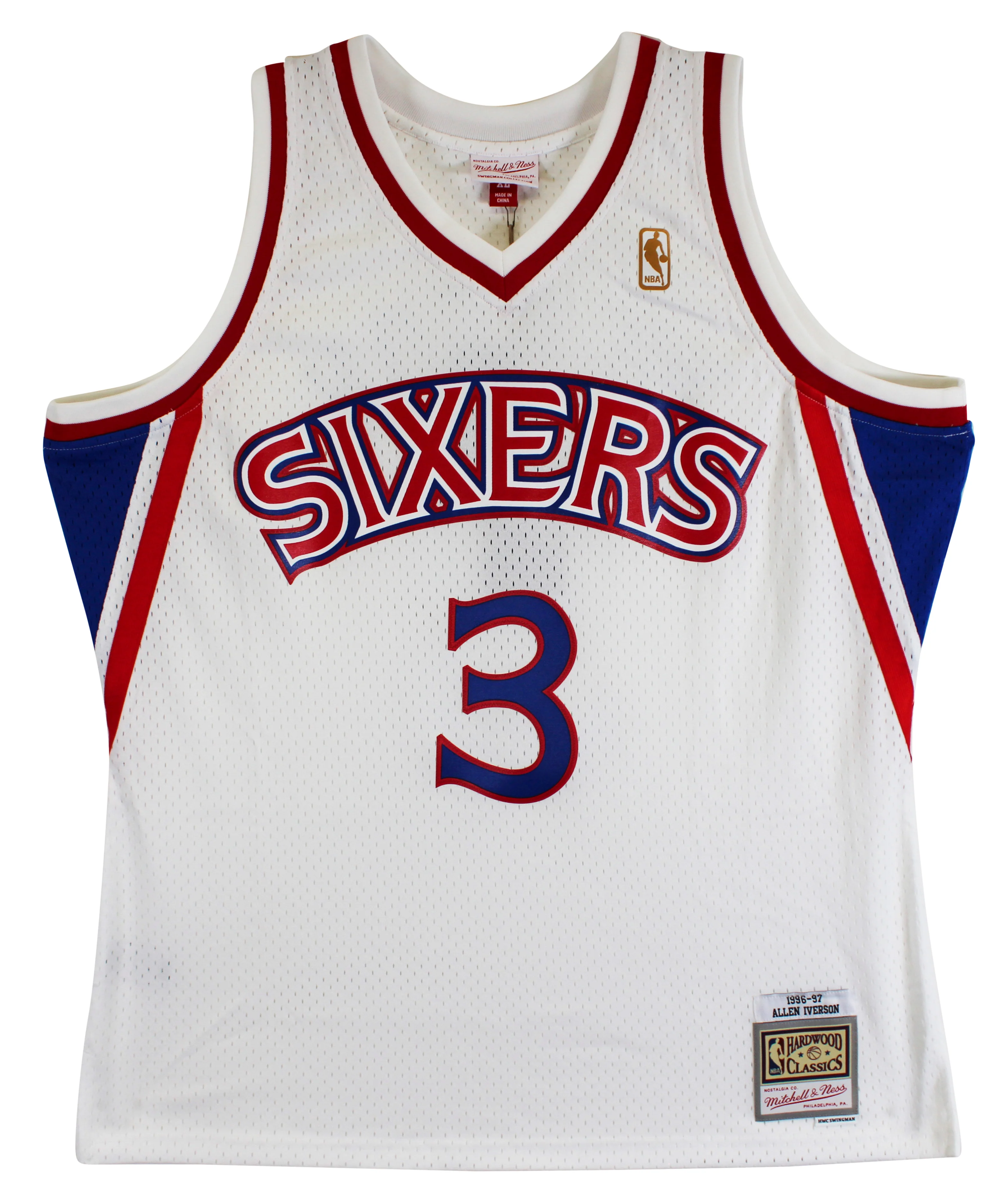 76ers Allen Iverson Signed White 1996-97 M&N HWC Swingman Jersey BAS Witnessed - Image 5