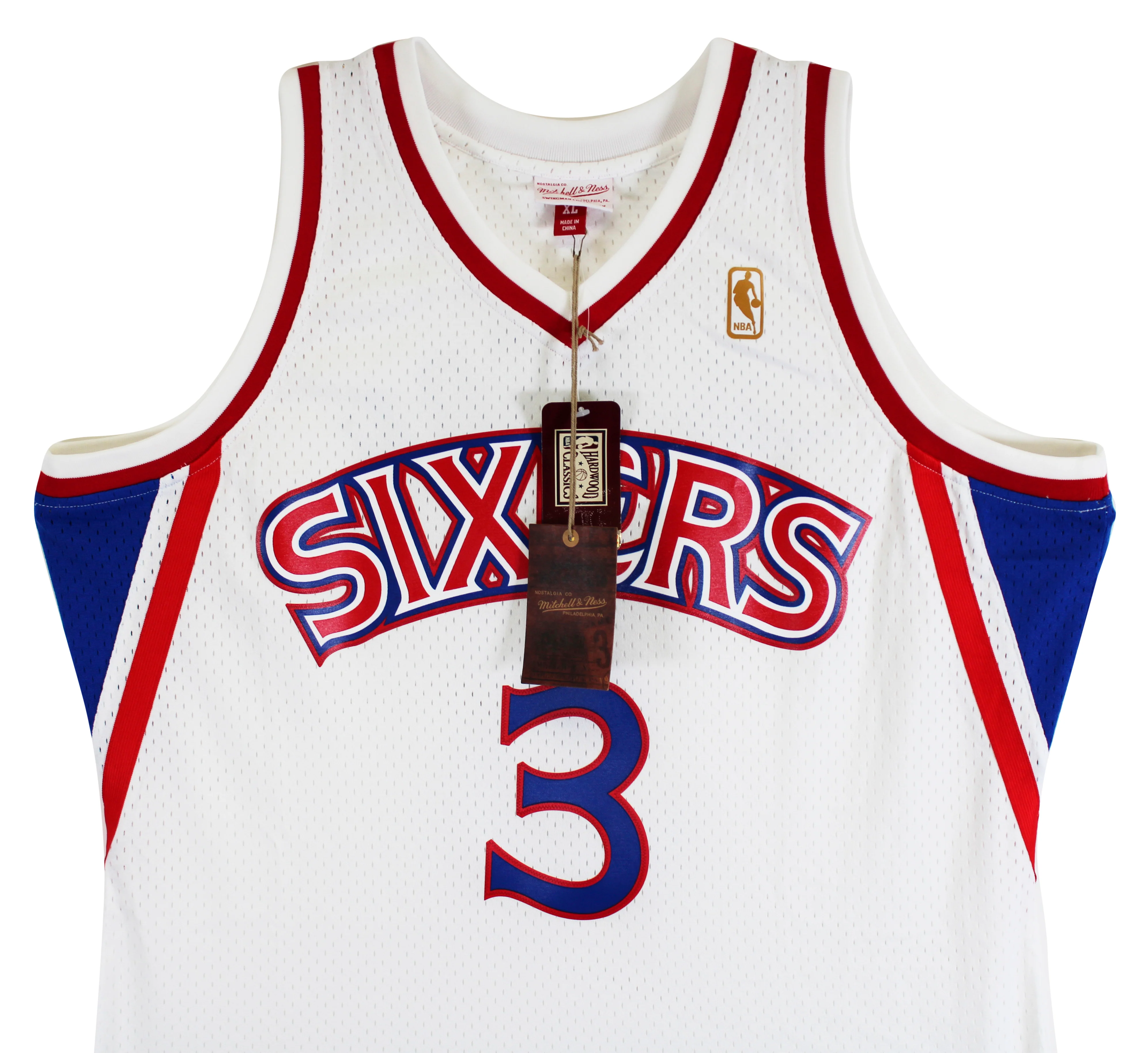 76ers Allen Iverson Signed White 1996-97 M&N HWC Swingman Jersey BAS Witnessed - Image 6