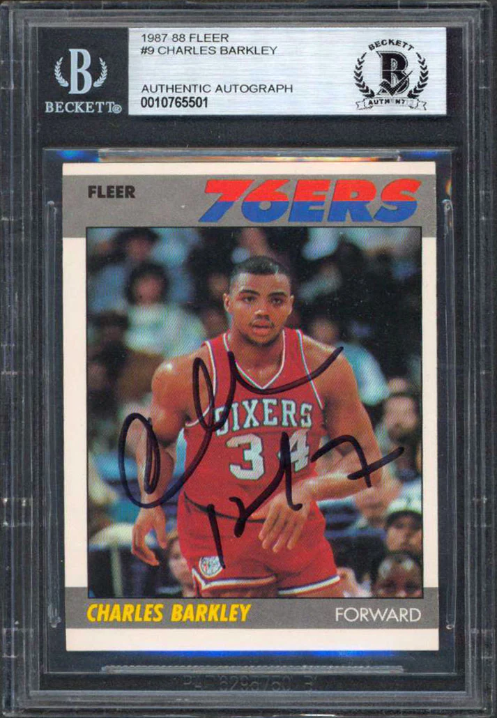 76ers Charles Barkley Authentic Signed 1987 Fleer #9 Card BAS Slabbed - Image 2