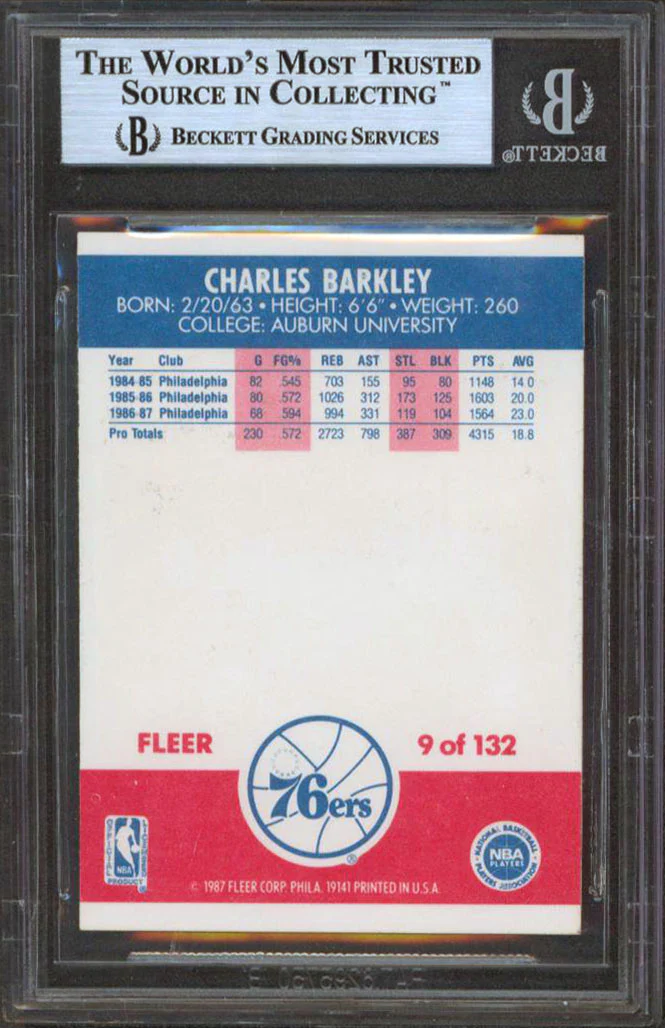 76ers Charles Barkley Authentic Signed 1987 Fleer #9 Card BAS Slabbed - Image 3