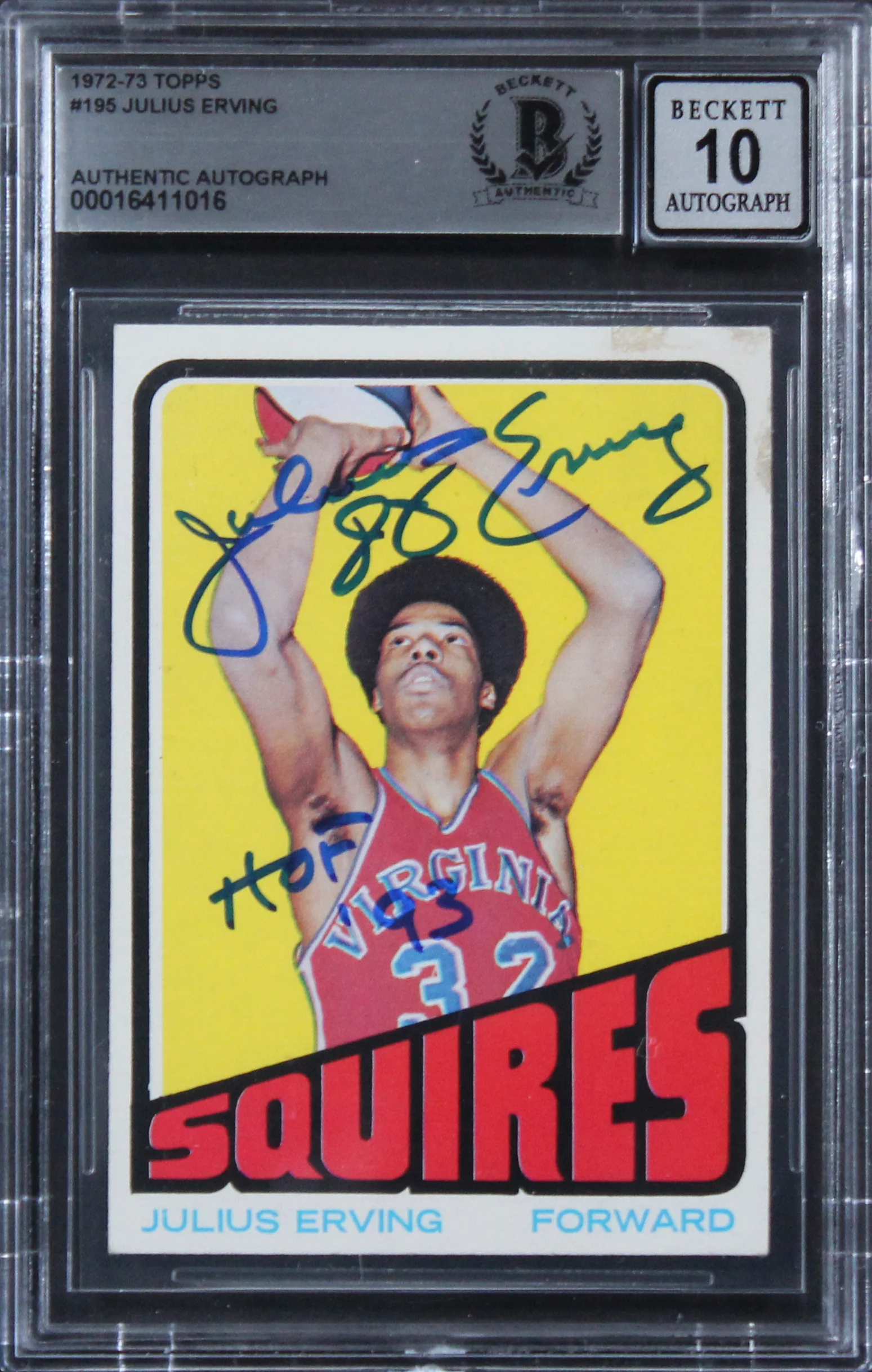 76ers Julius "Dr. J" Erving "HOF 93" Signed 1972 Topps #195 Rookie Card BAS Slab - Image 2