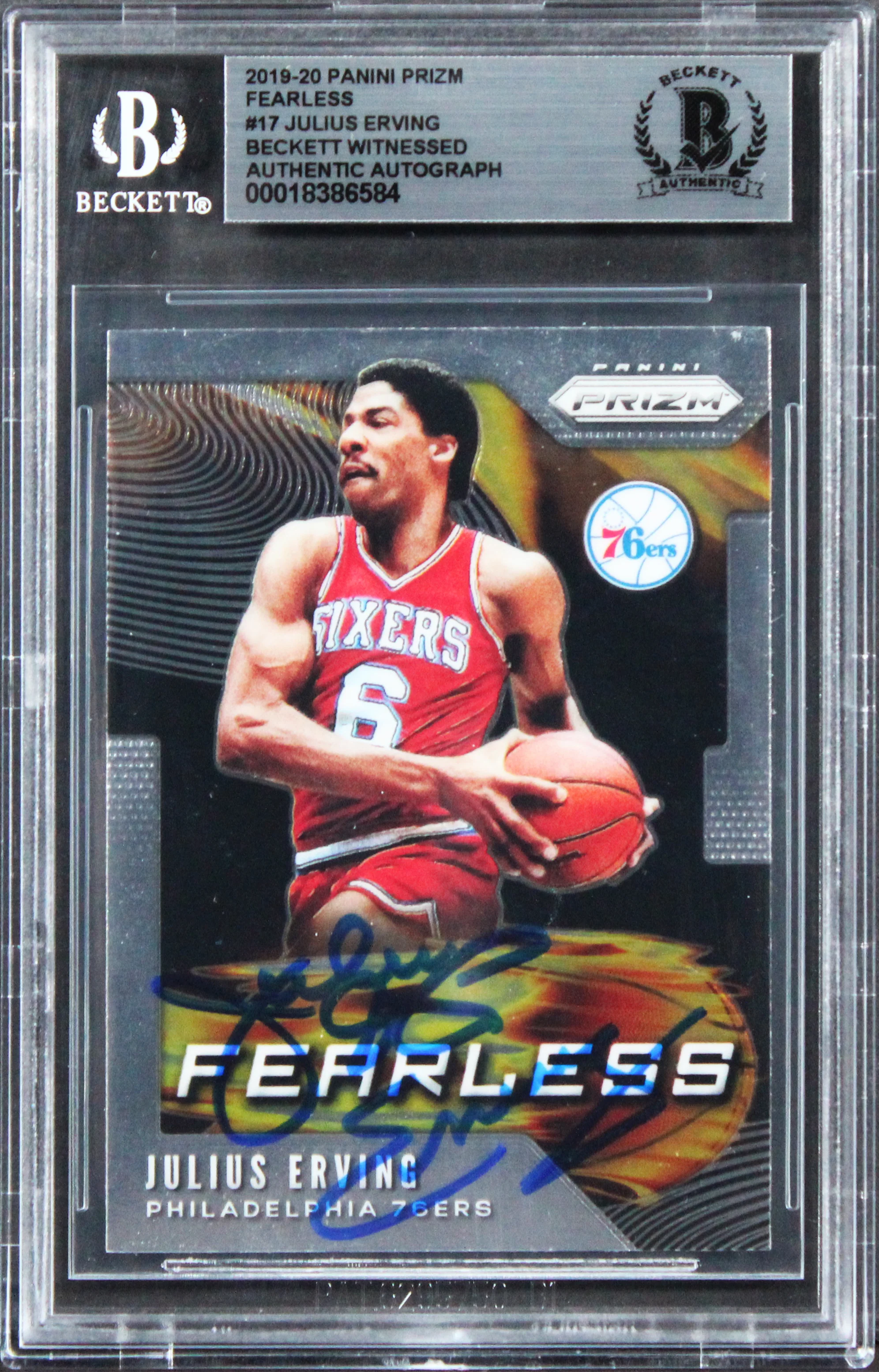 76ers Julius "Dr. J" Erving Signed 2019 Panini Prizm Fearless #17 Card BAS Slab - Image 2