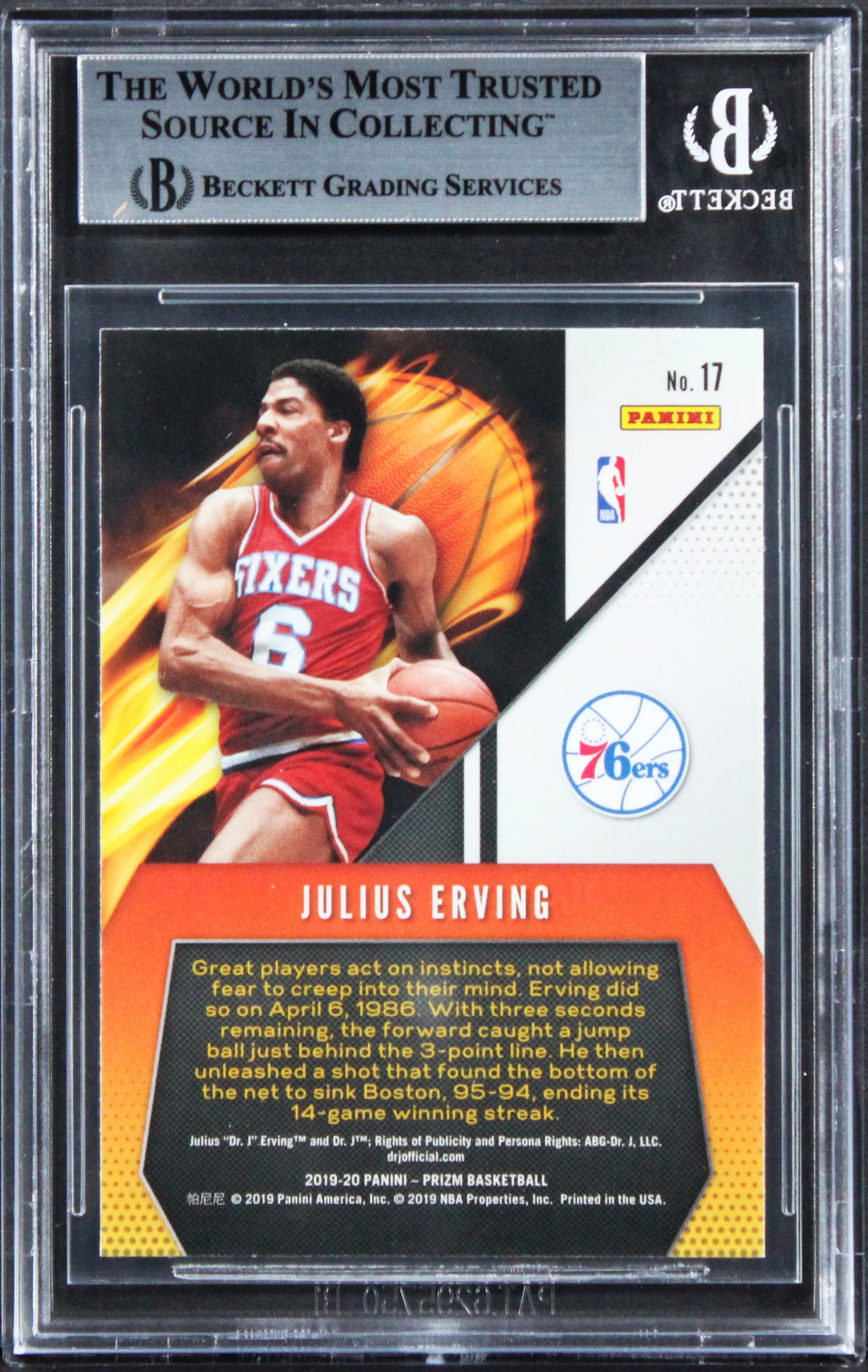 76ers Julius "Dr. J" Erving Signed 2019 Panini Prizm Fearless #17 Card BAS Slab - Image 3