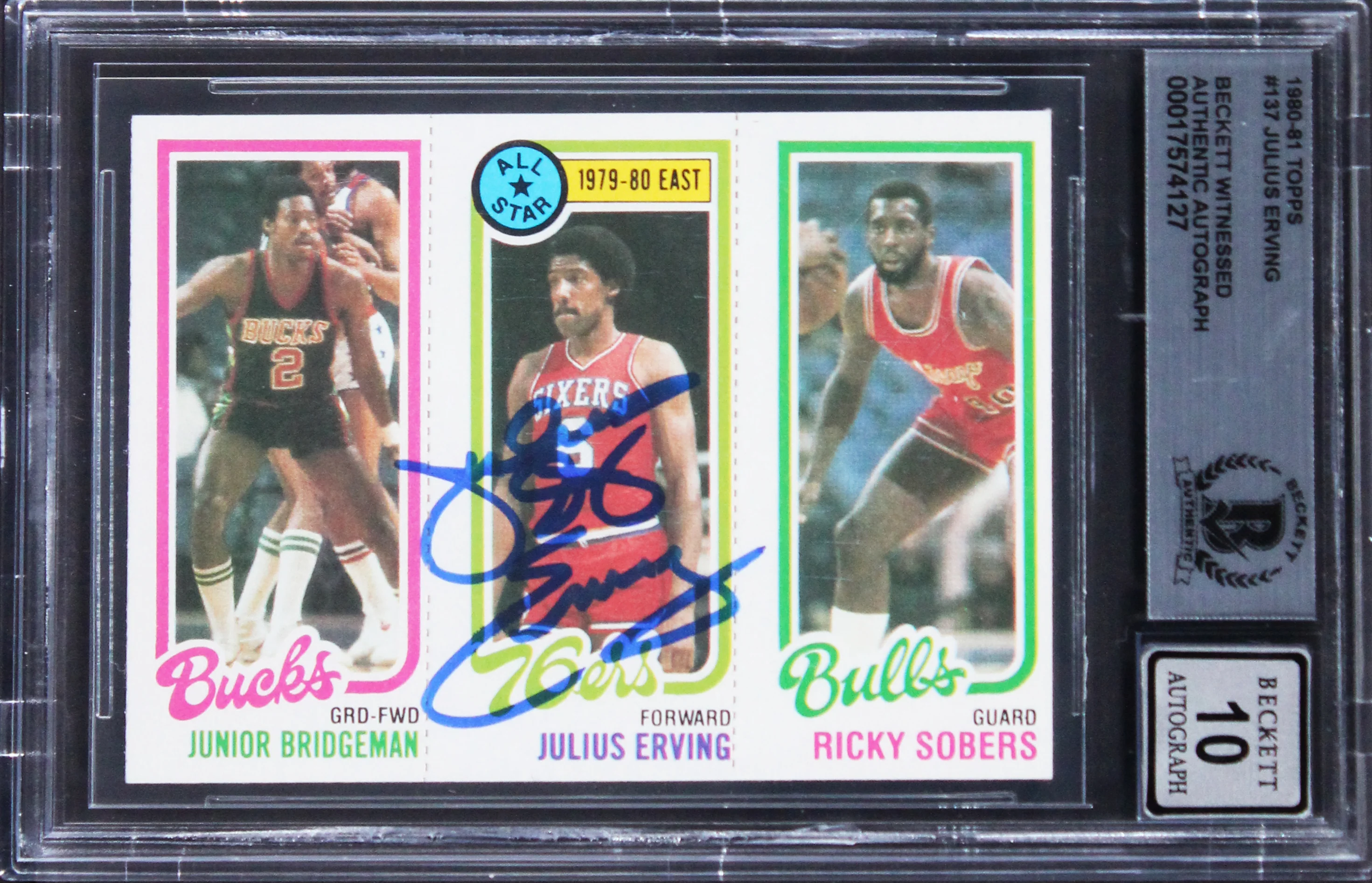 76ers Julius Erving Authentic Signed 1980 Topps #137 Card Auto 10! BAS Slabbed - Image 2