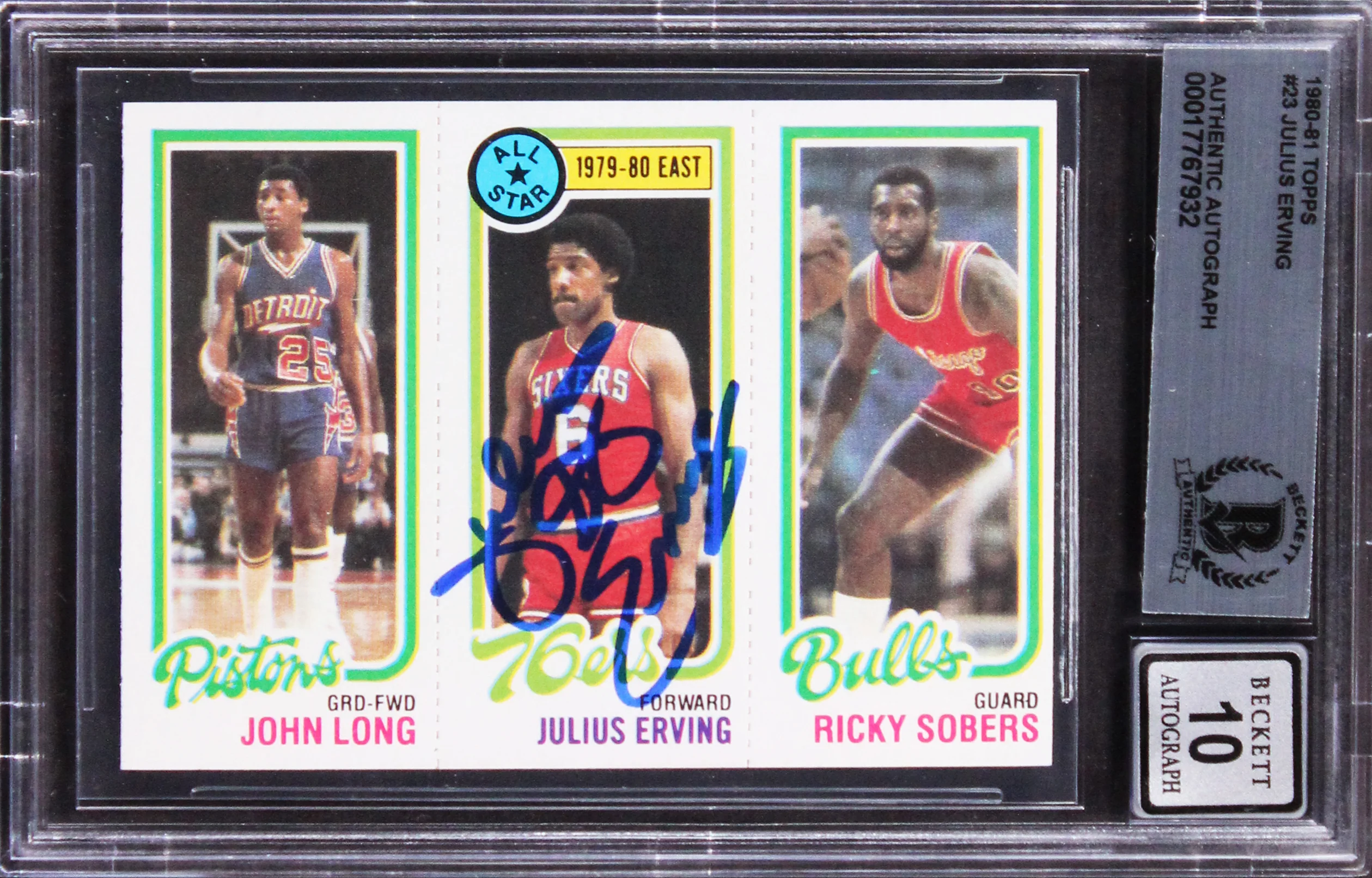 76ers Julius Erving Signed 1980 Topps #23 Card Auto Gem Mint 10! BAS Slabbed - Image 2